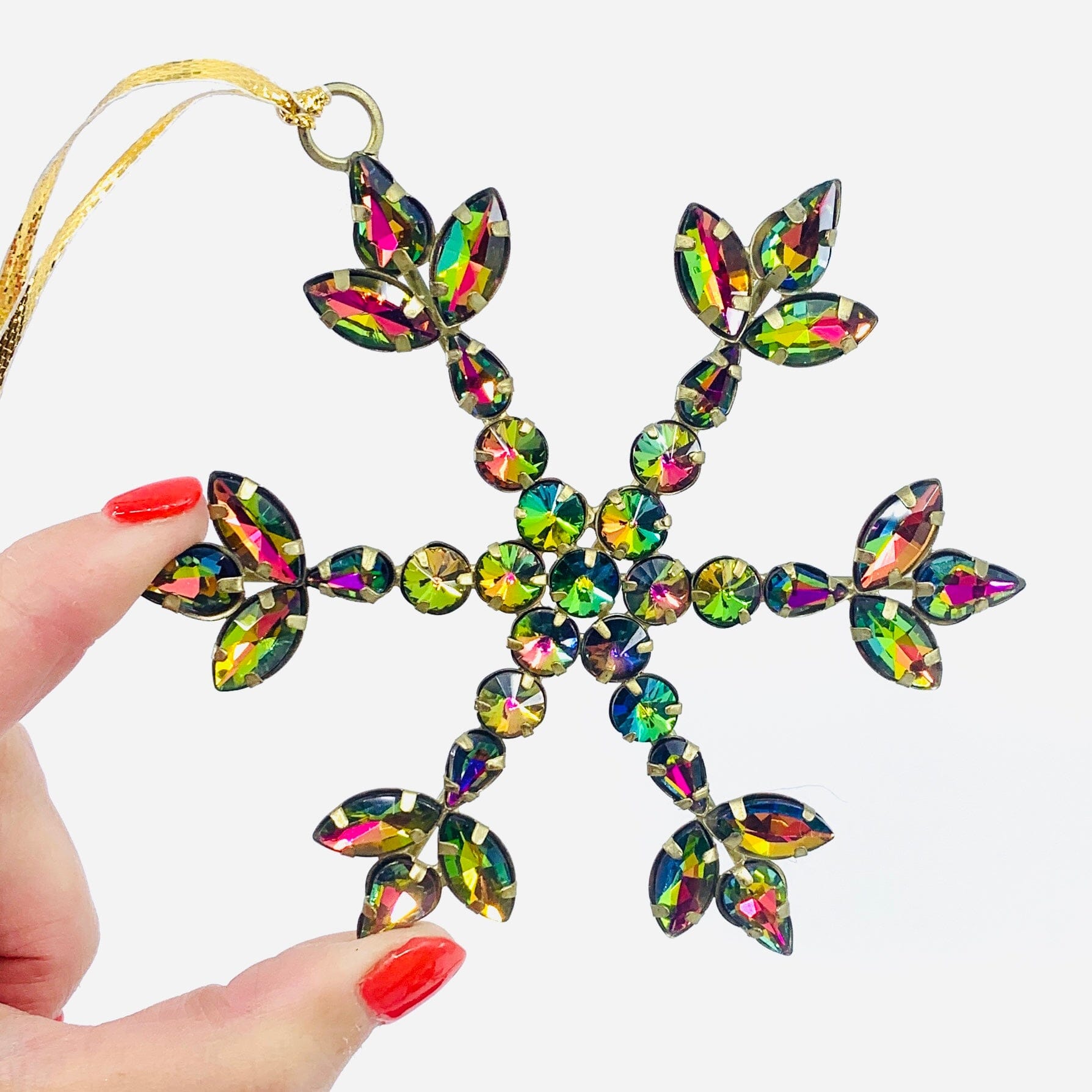 Rainbow Rhinestone Snowflake Ornament Oak Street 