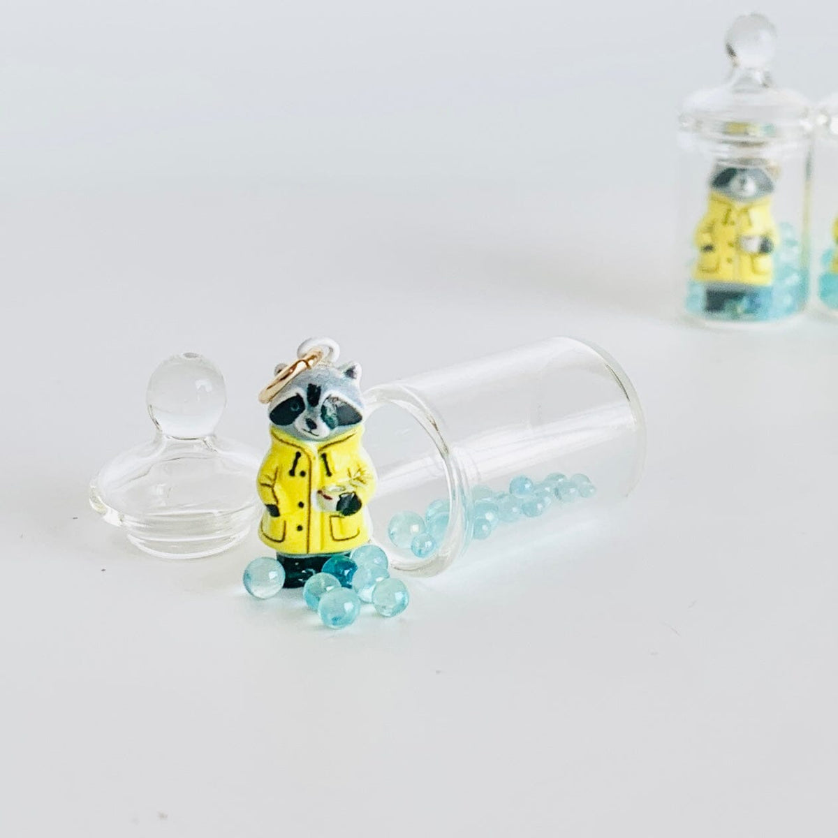Tiny Rainy Day Raccoon Jar Miniature - 