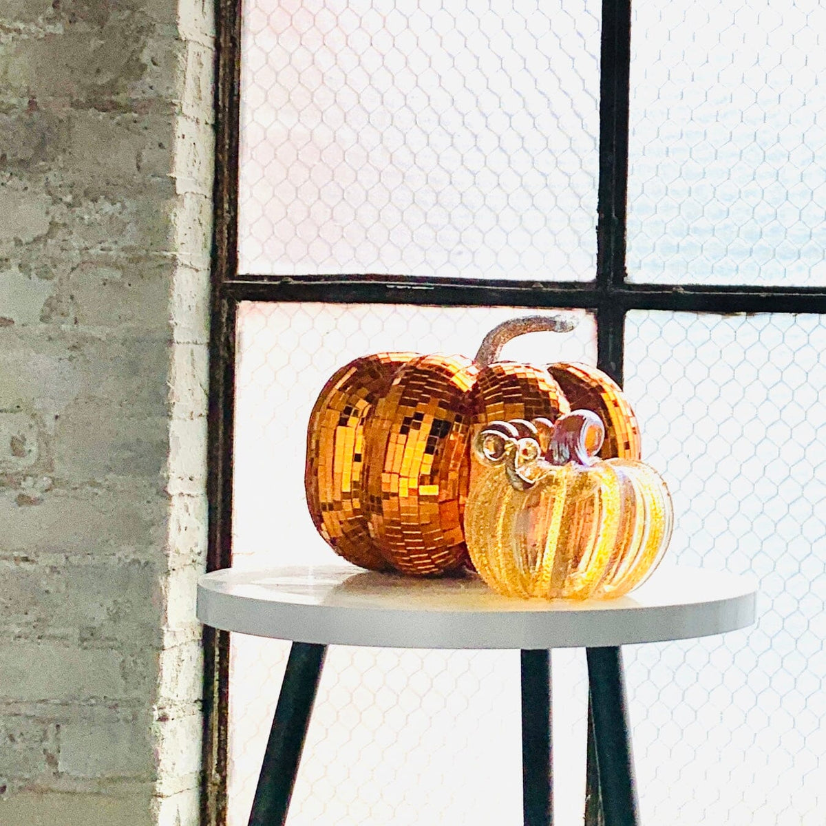 Mirror Ball Pumpkin, Orange Squat Diamond Star 