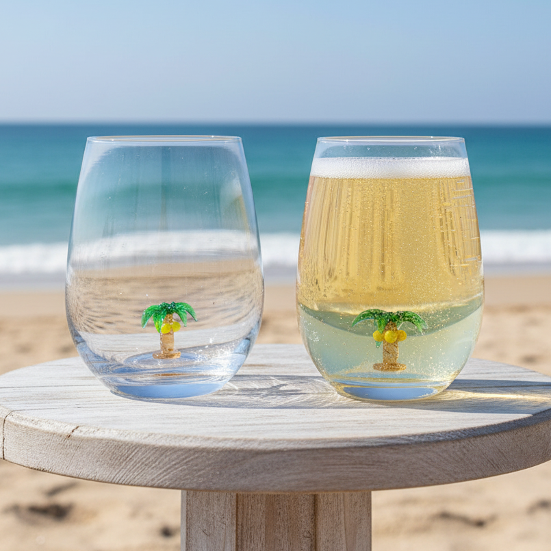 16 oz Large Pour Wine Glass, Palm Tree
