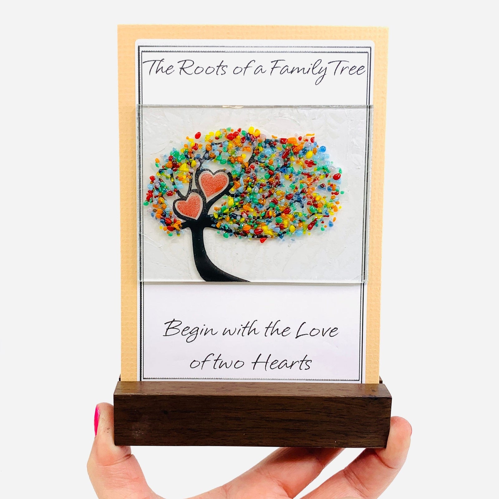 Fused Glass Love Hearts Card with Stand, Multi Decor Glimmer Glass Gifts 