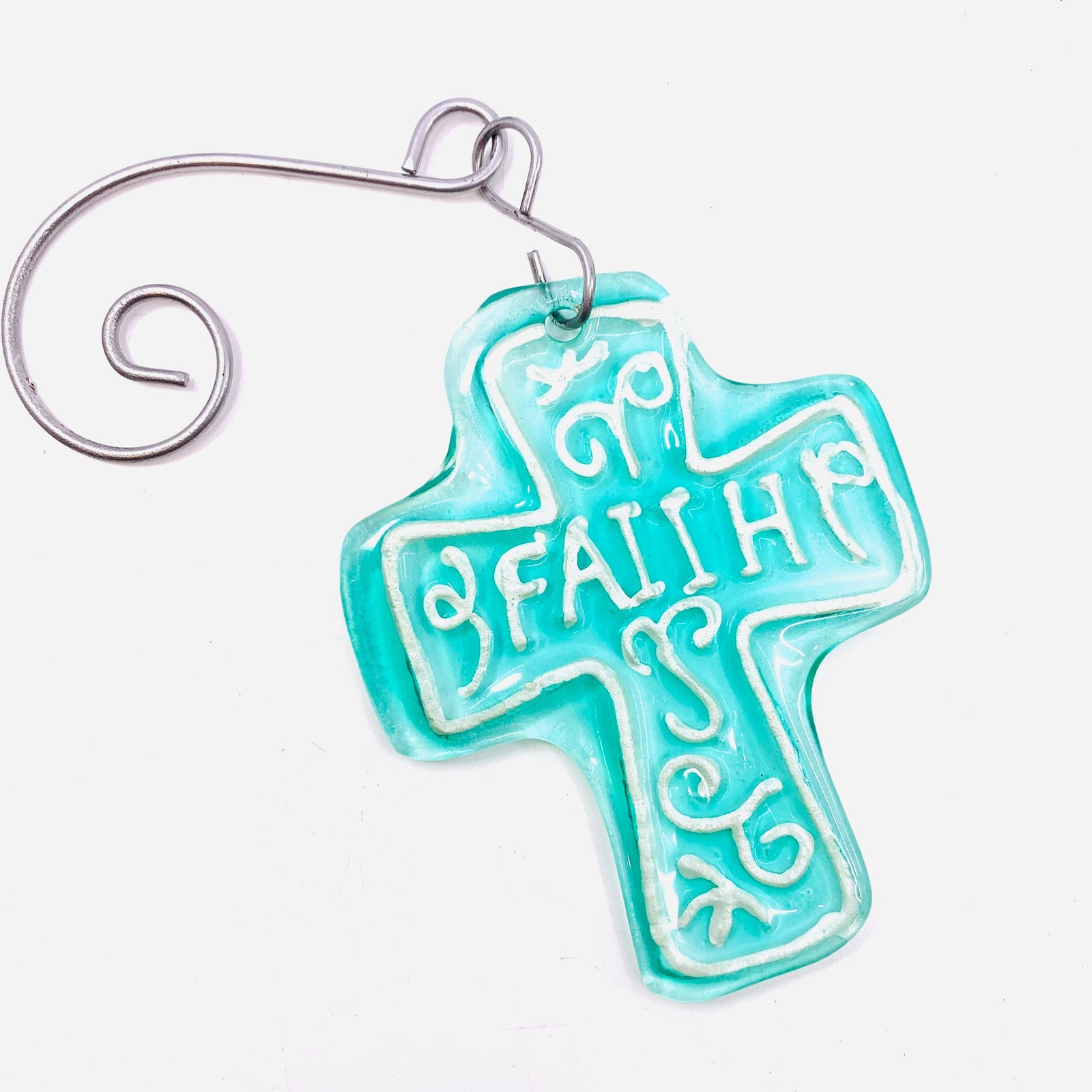 Glass Fusion Ornament 8, Faith Cross Demdaco 