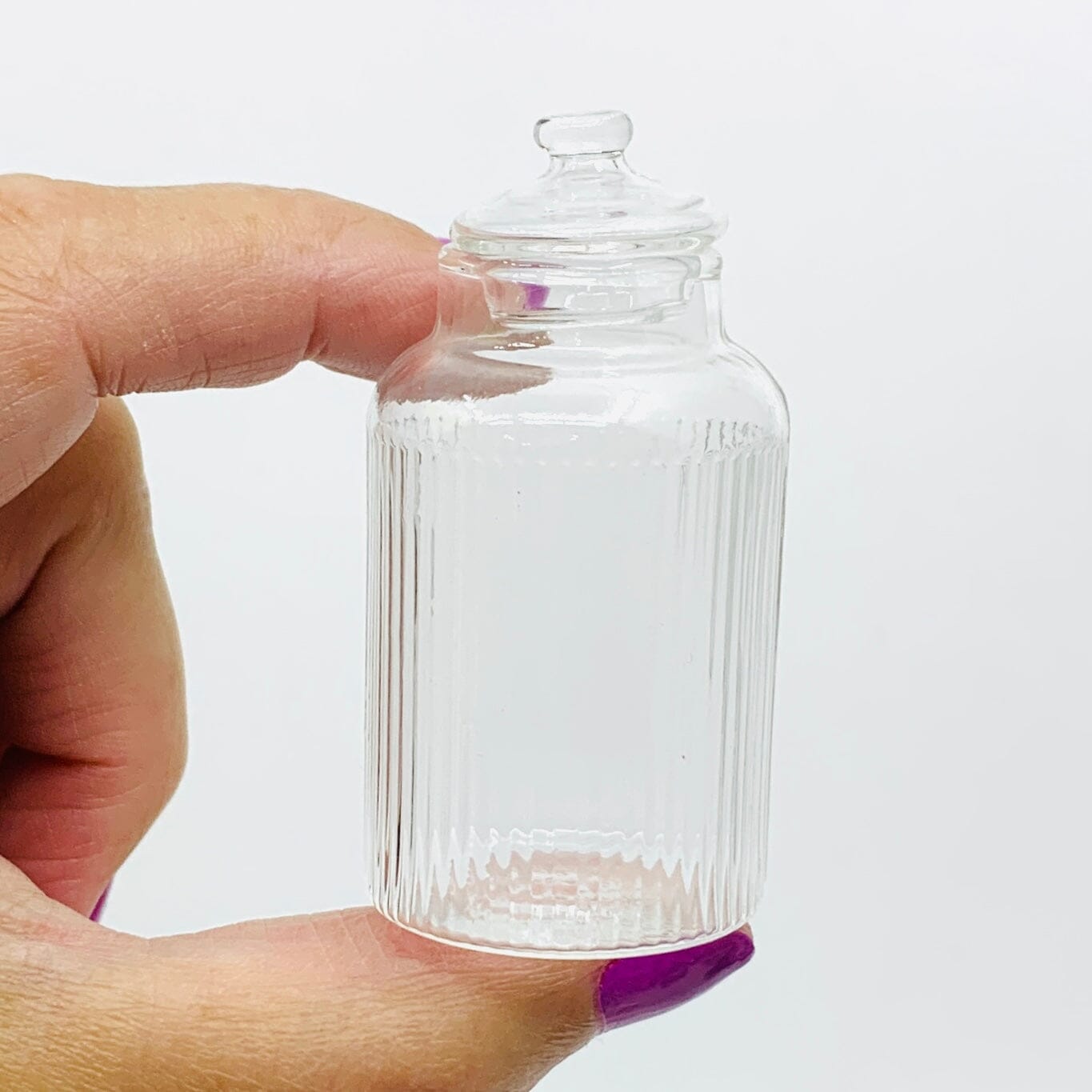 Tiniest Glass Ribbed Barrel Jar Miniature - 