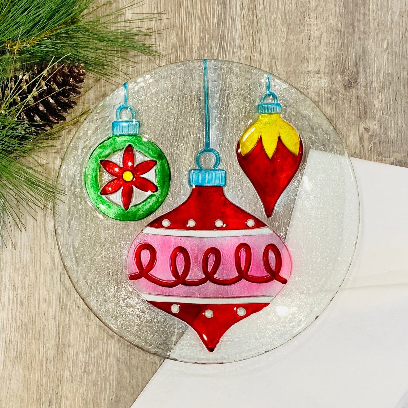 Glass Fusion Christmas Ornament Plate, 53 C&F Enterprises 
