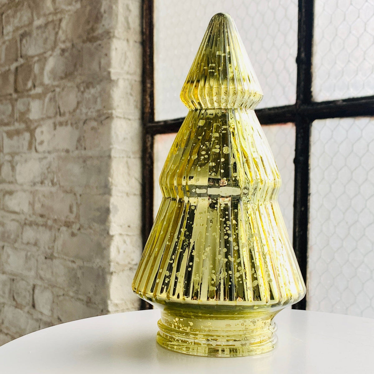 Mercury Glass Ribbed Tree 3, Gold Diamond Star 