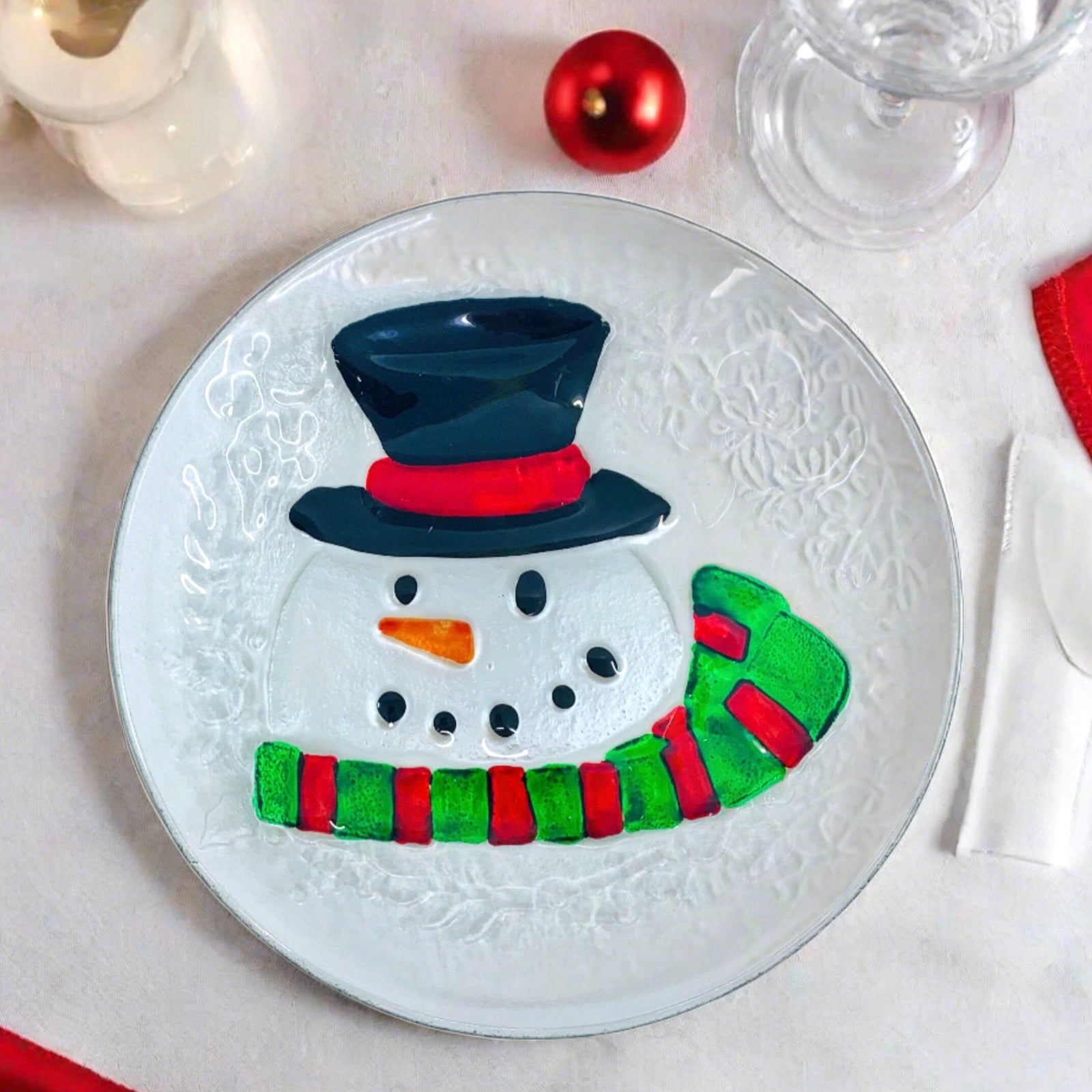Glass Fusion Plate, Smiling Snowman 21 Decor Boston International, INC 