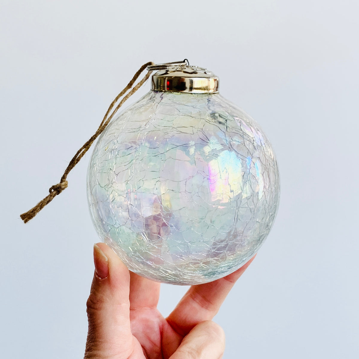 Crackle Glass Sphere Ornament 56, Clear Luster