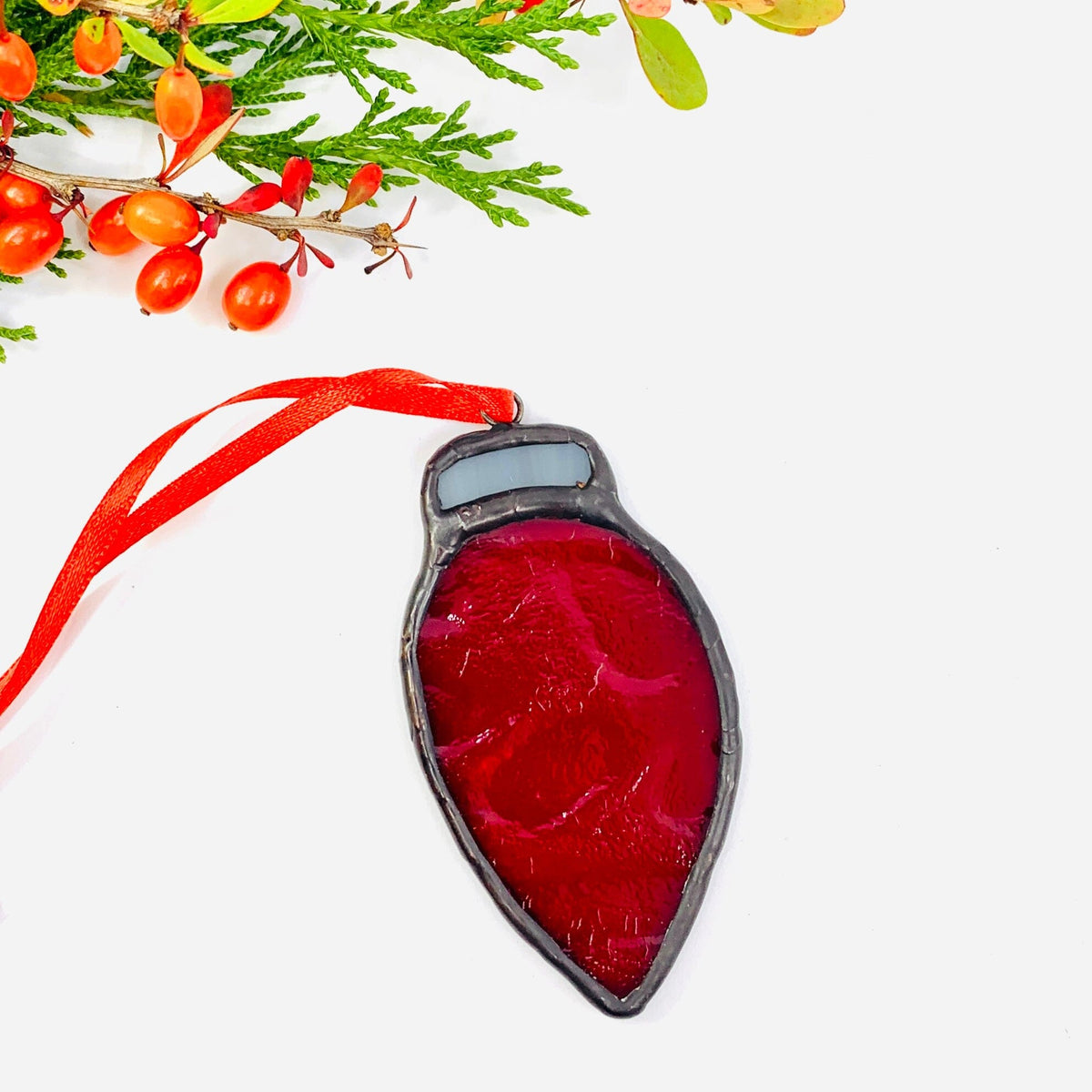 Stained Glass Suncatcher, Vintage Red Bulb Decor Michelle Bachand Dowling 