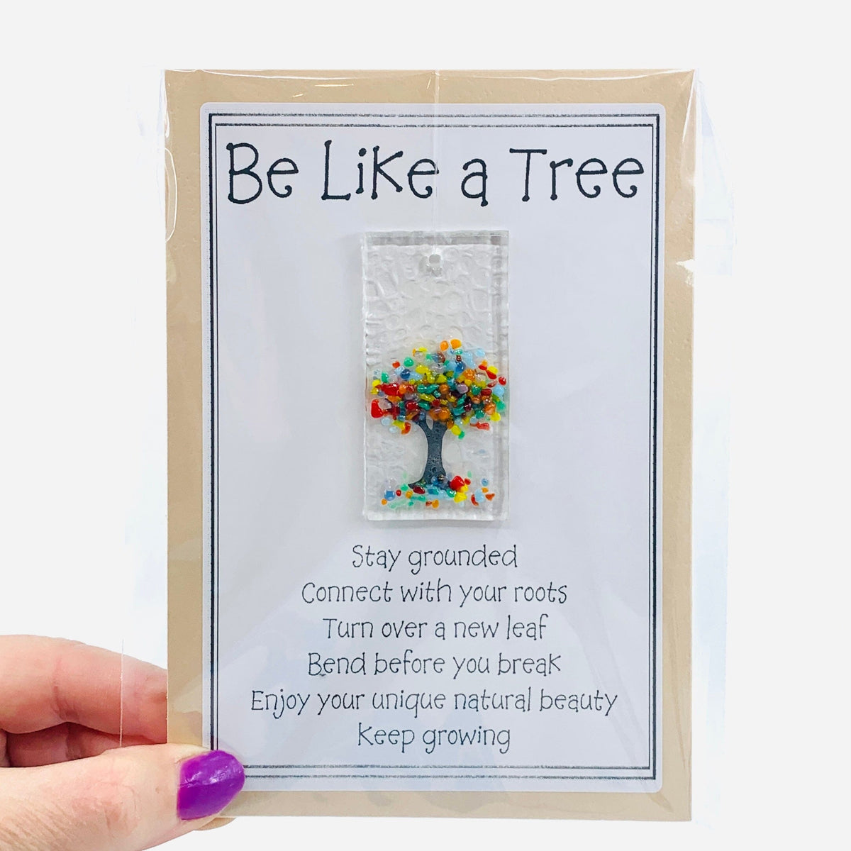 Fused Glass "Be Like a Tree” Suncatcher 18 Decor Glimmer Glass Gifts 