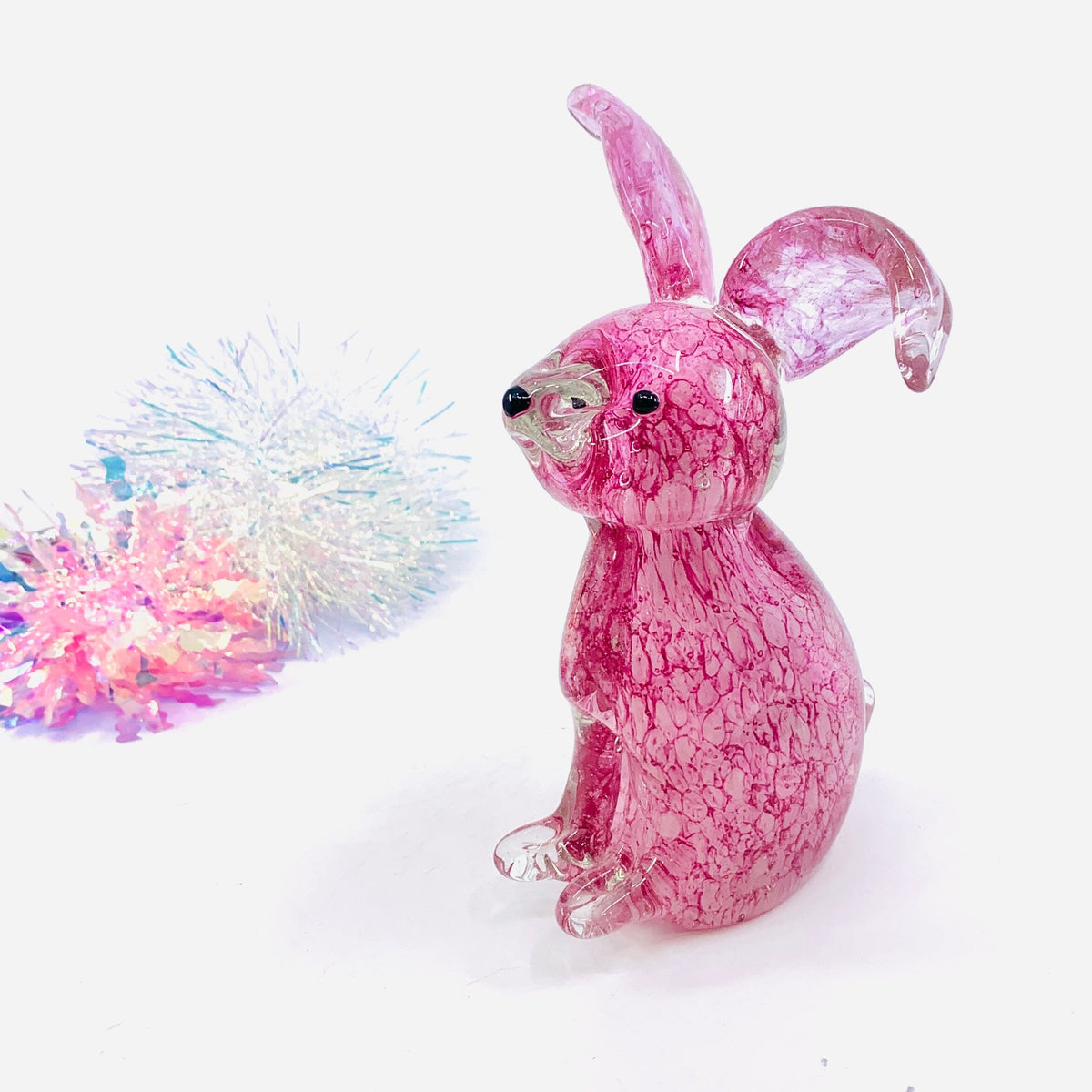 Large Glass Rabbit, Pink Peony Decor Chesapeake Bay 