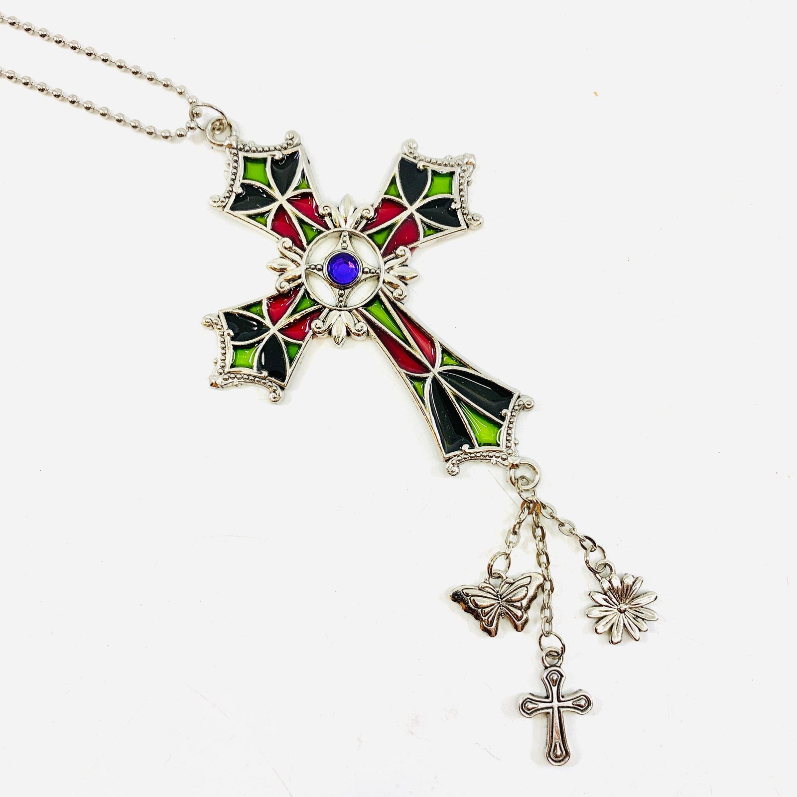 Stained Glass Cross Car Charm, Purple Ornament GANZ 