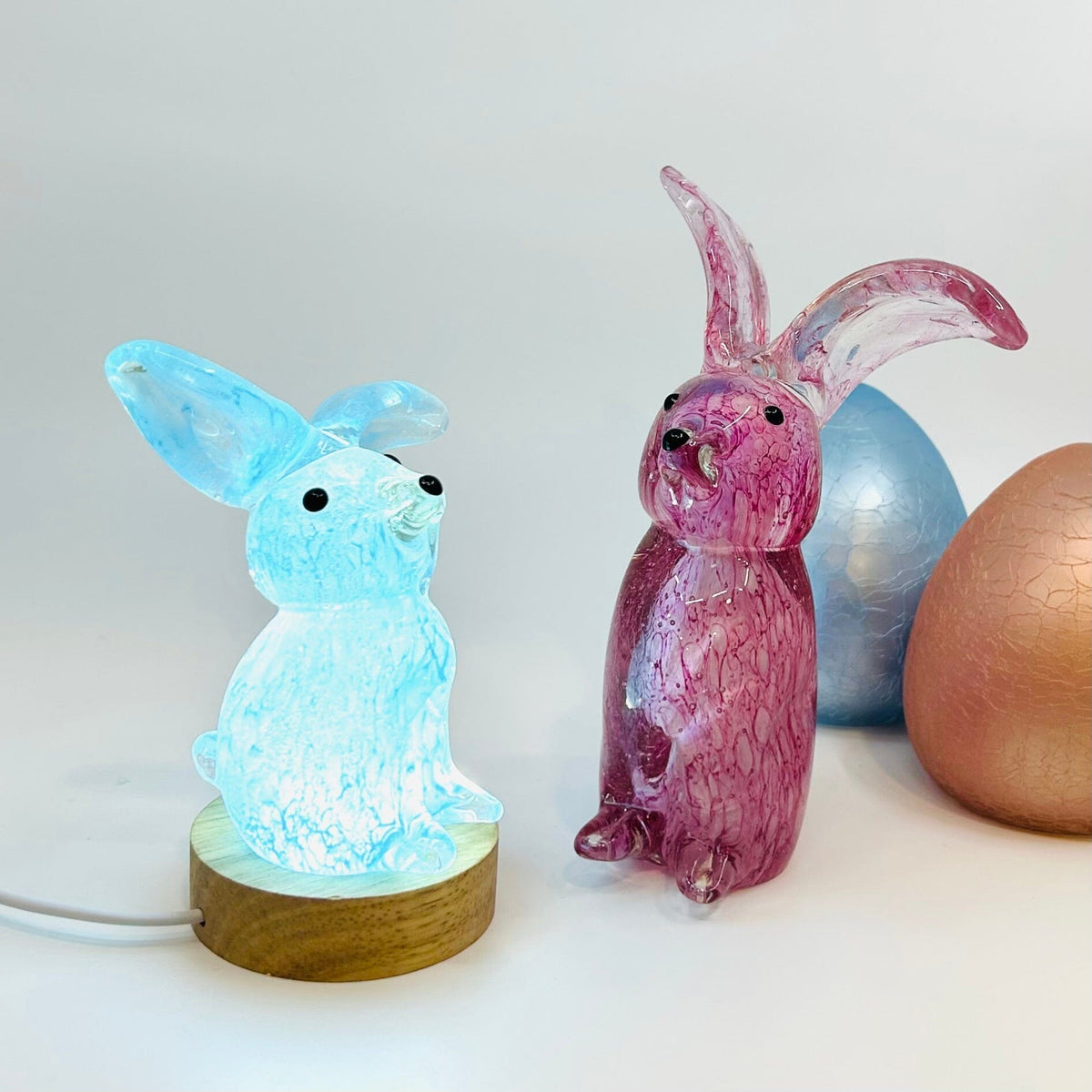 Baby Glass Bunny, Fluffy Blue Bum Decor Chesapeake Bay 