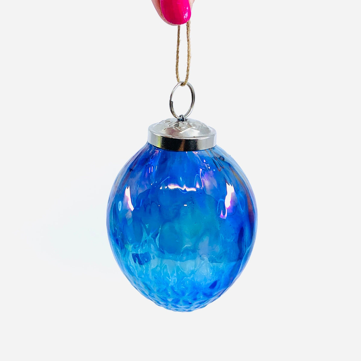 Optic Glass Oval Ornament 30, Blue India House Brass 