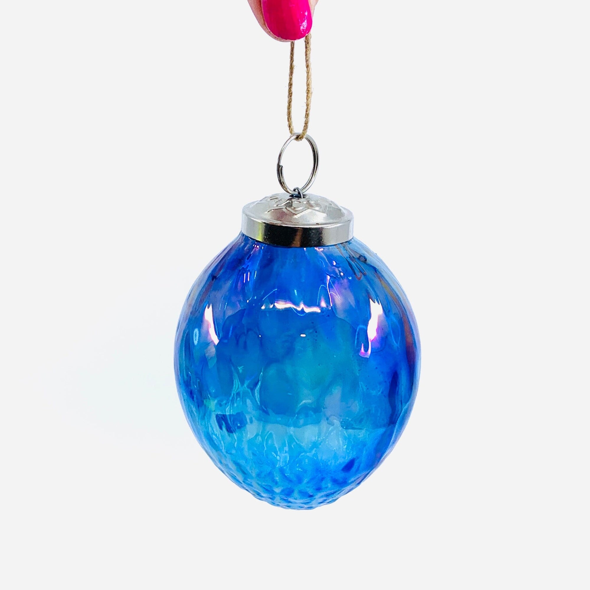 Optic Glass Oval Ornament 30, Blue India House Brass 