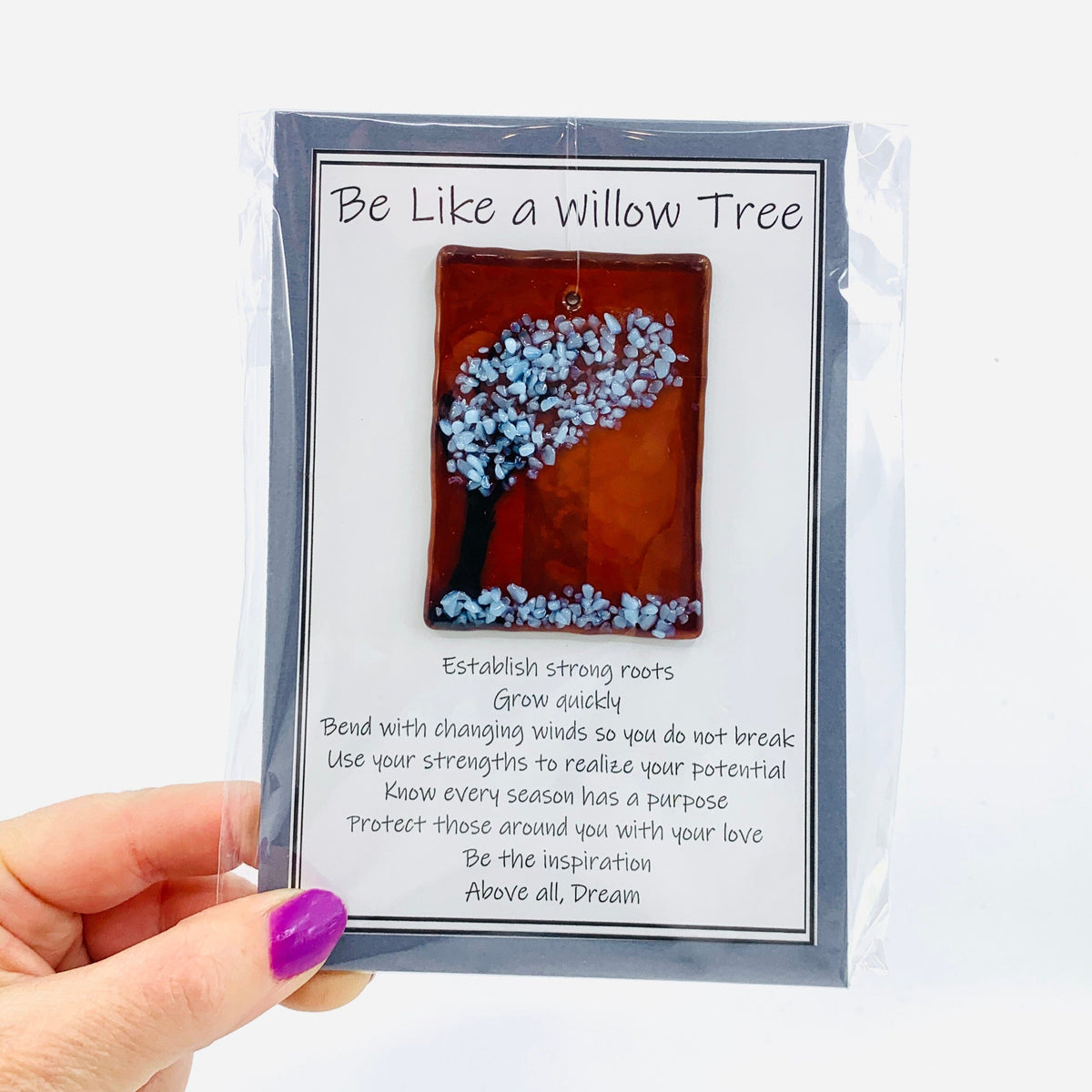 Fused Glass "Be Like a Willow Tree" Suncatcher 32 Decor Glimmer Glass Gifts 