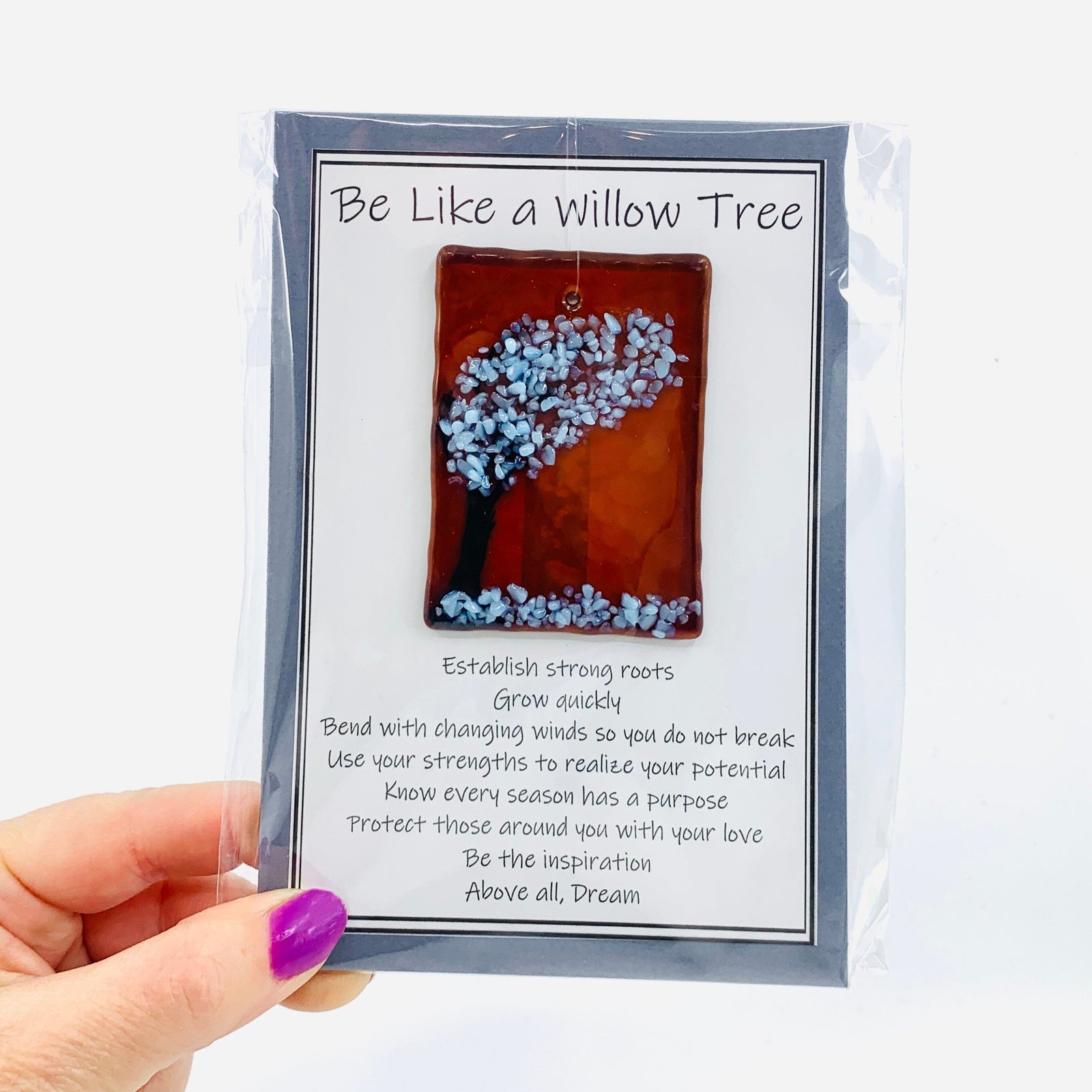 Fused Glass "Be Like a Willow Tree" Suncatcher 32 Decor Glimmer Glass Gifts 