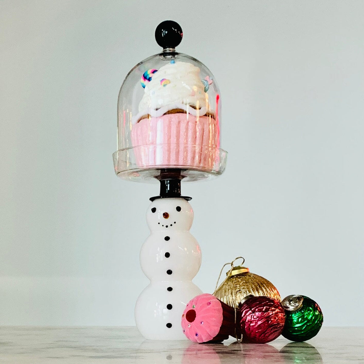 Glass Snowman Pastry Dome Diamond Star 