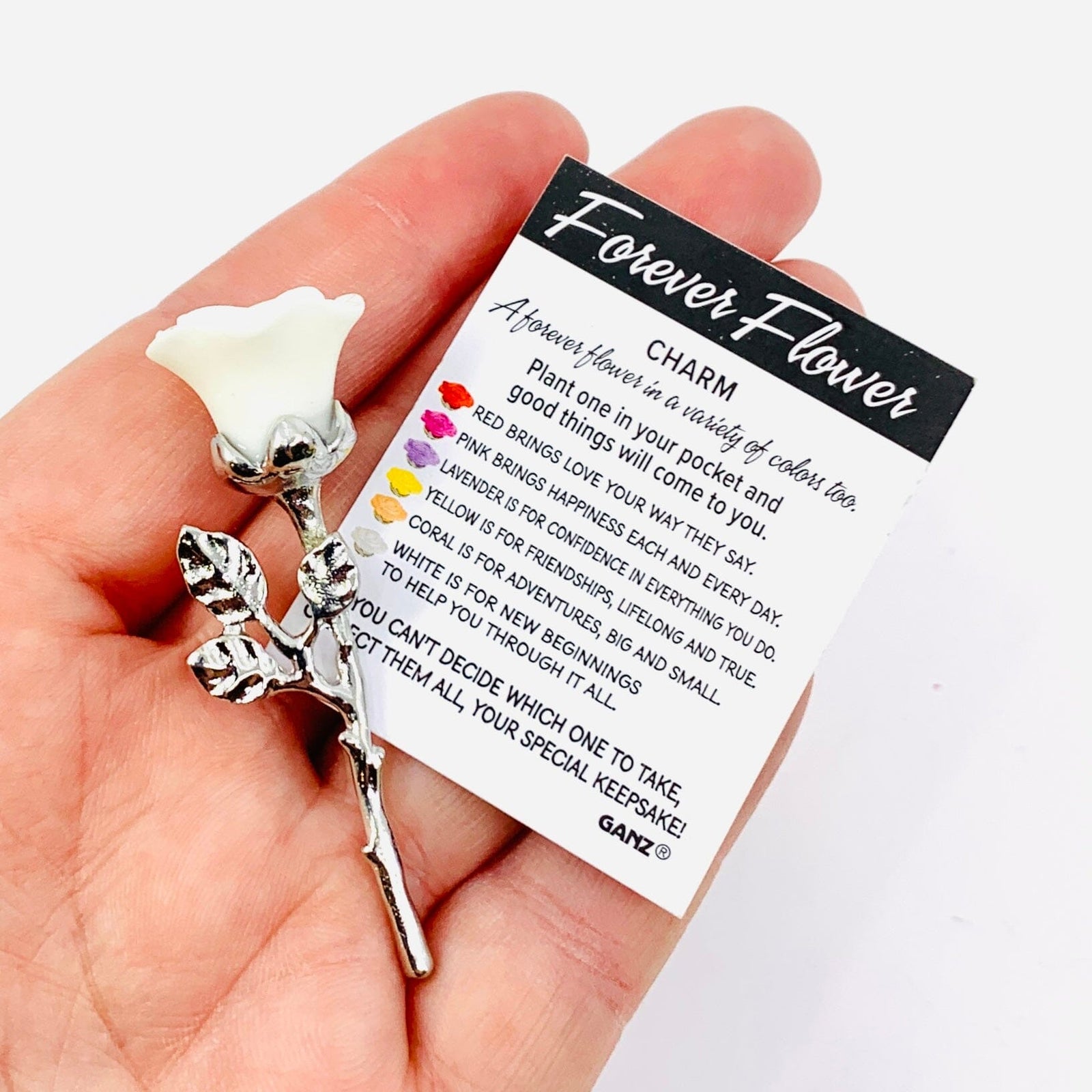 The Forever Flower Pocket Charm 130, White New - Beginnings Miniature GANZ 