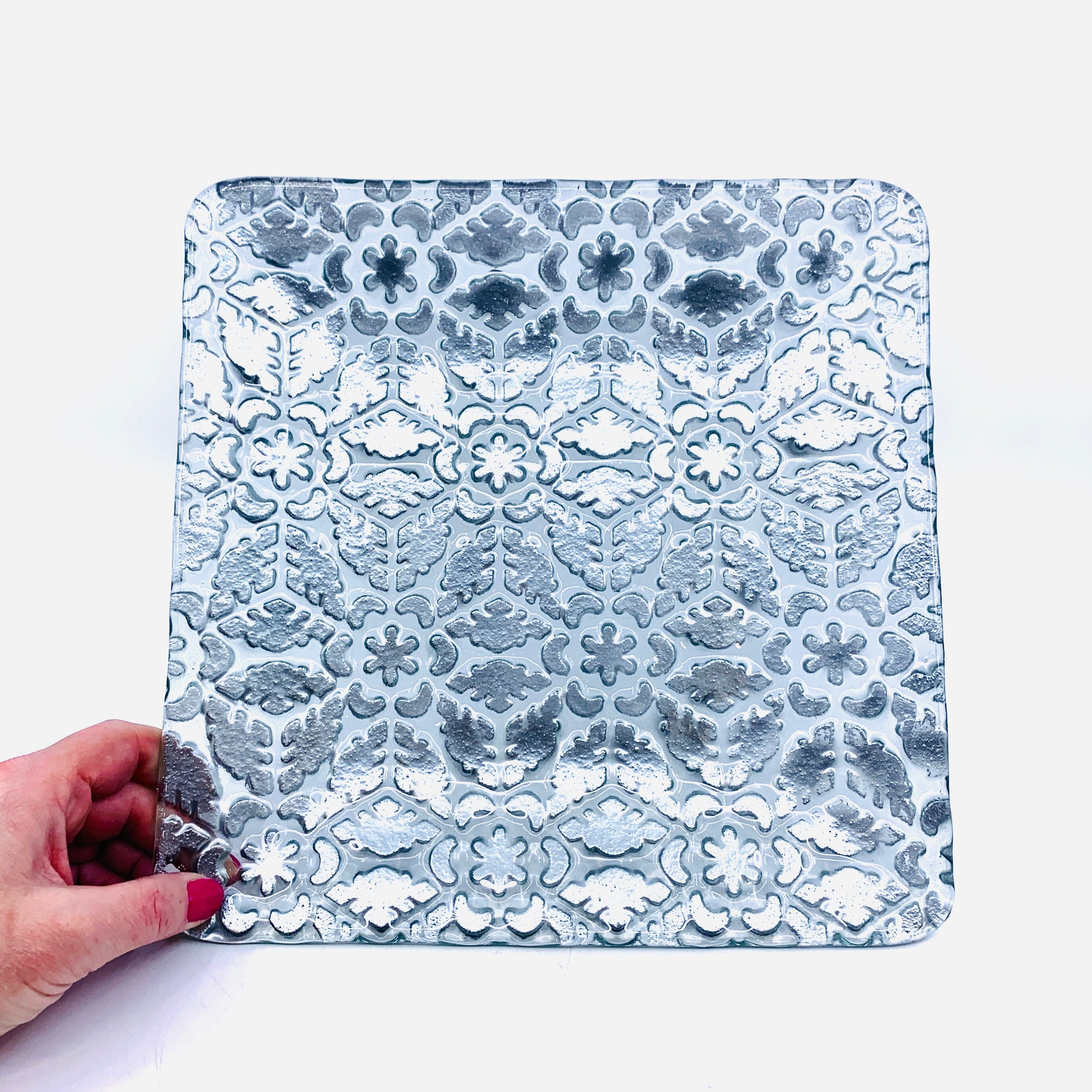 Glass Fusion Plate, Silver Filigree 26 - Luke Adams Glass Blowing