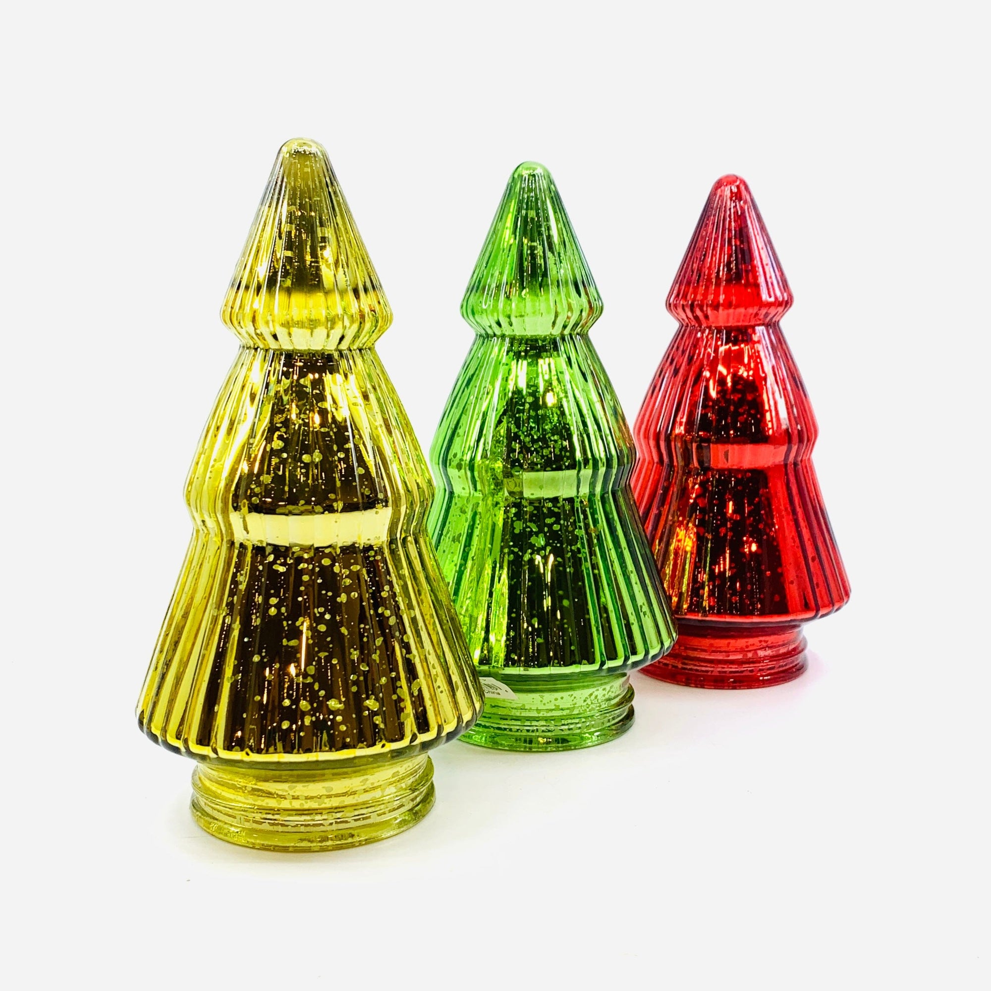 Mercury Glass Ribbed Tree 3, Gold Diamond Star 