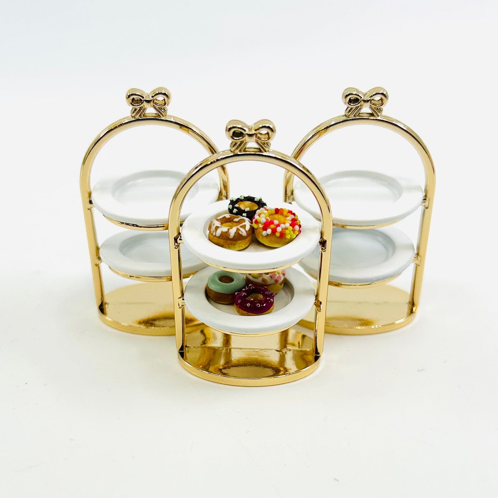 Tiniest Gold Tiered Serving Stand with Doughnuts Miniature - 