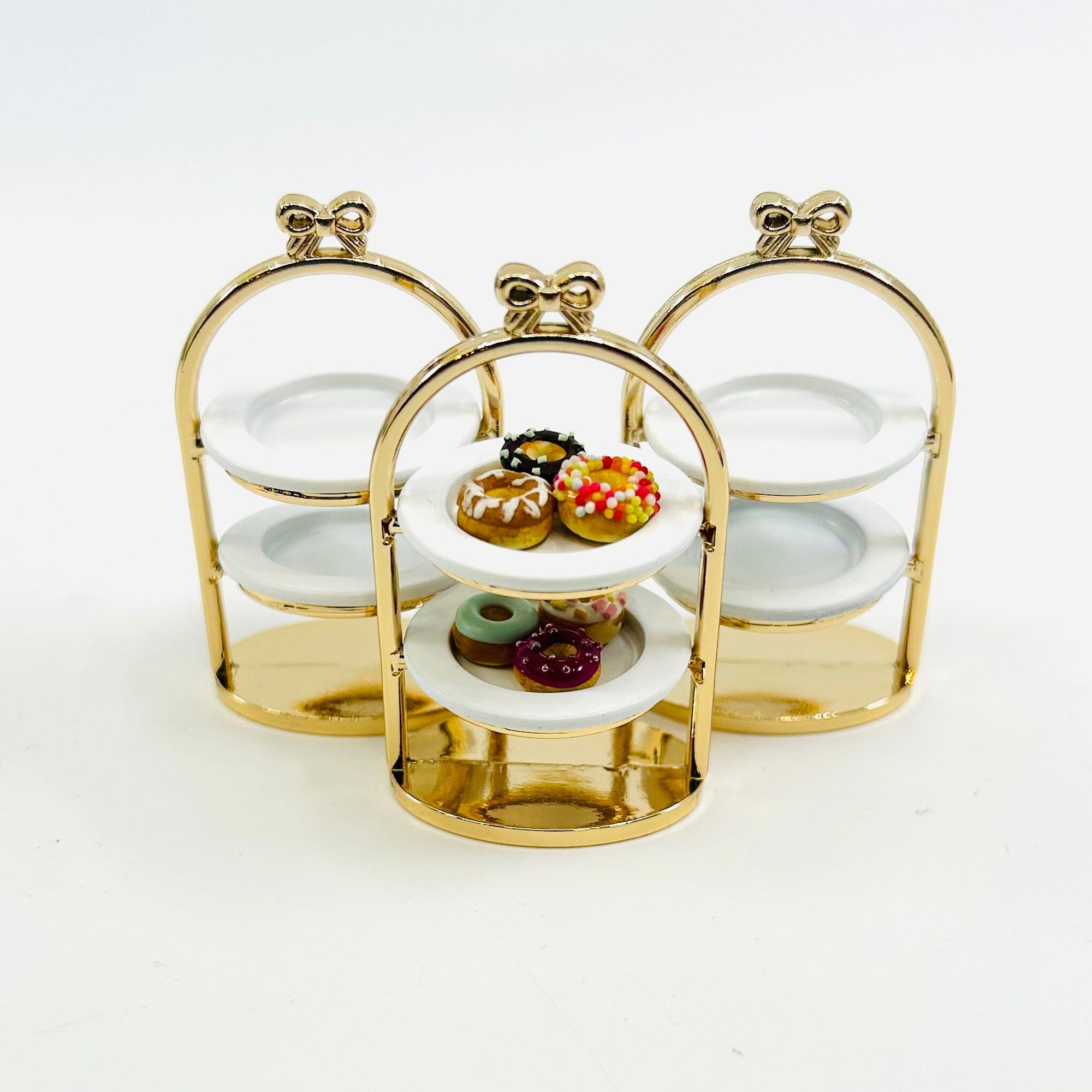 Tiniest Gold Tiered Serving Stand with Doughnuts Miniature - 