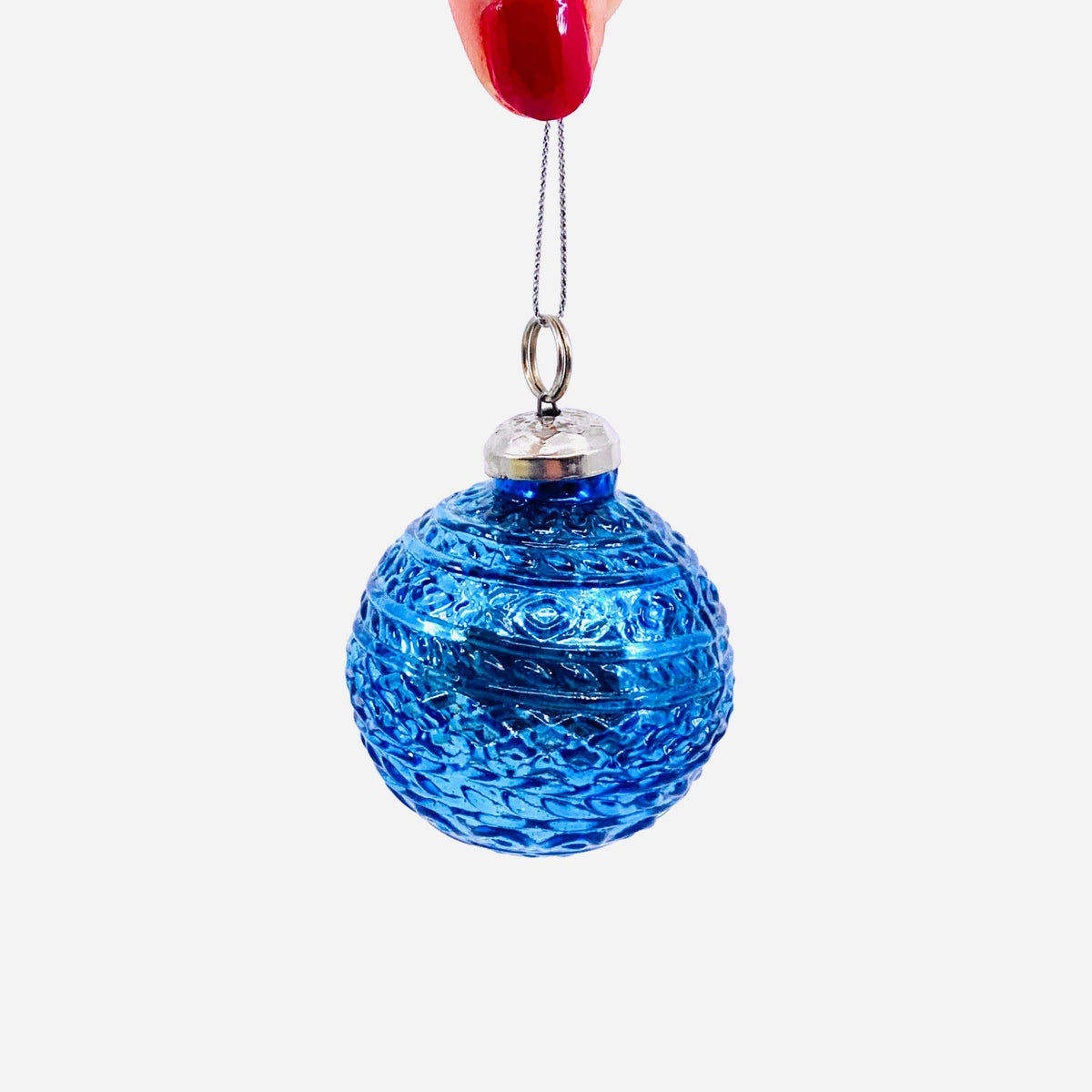 Mercury Glass Embossed Ornament 24, Blue India House Brass 