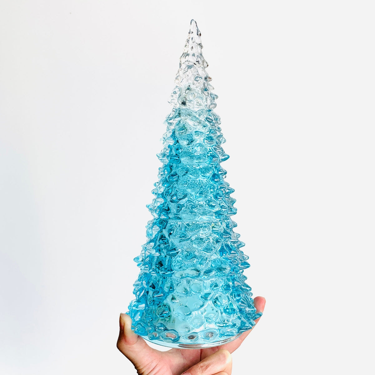 Ice Blue Blown Glass Tree Diamond Star Large 