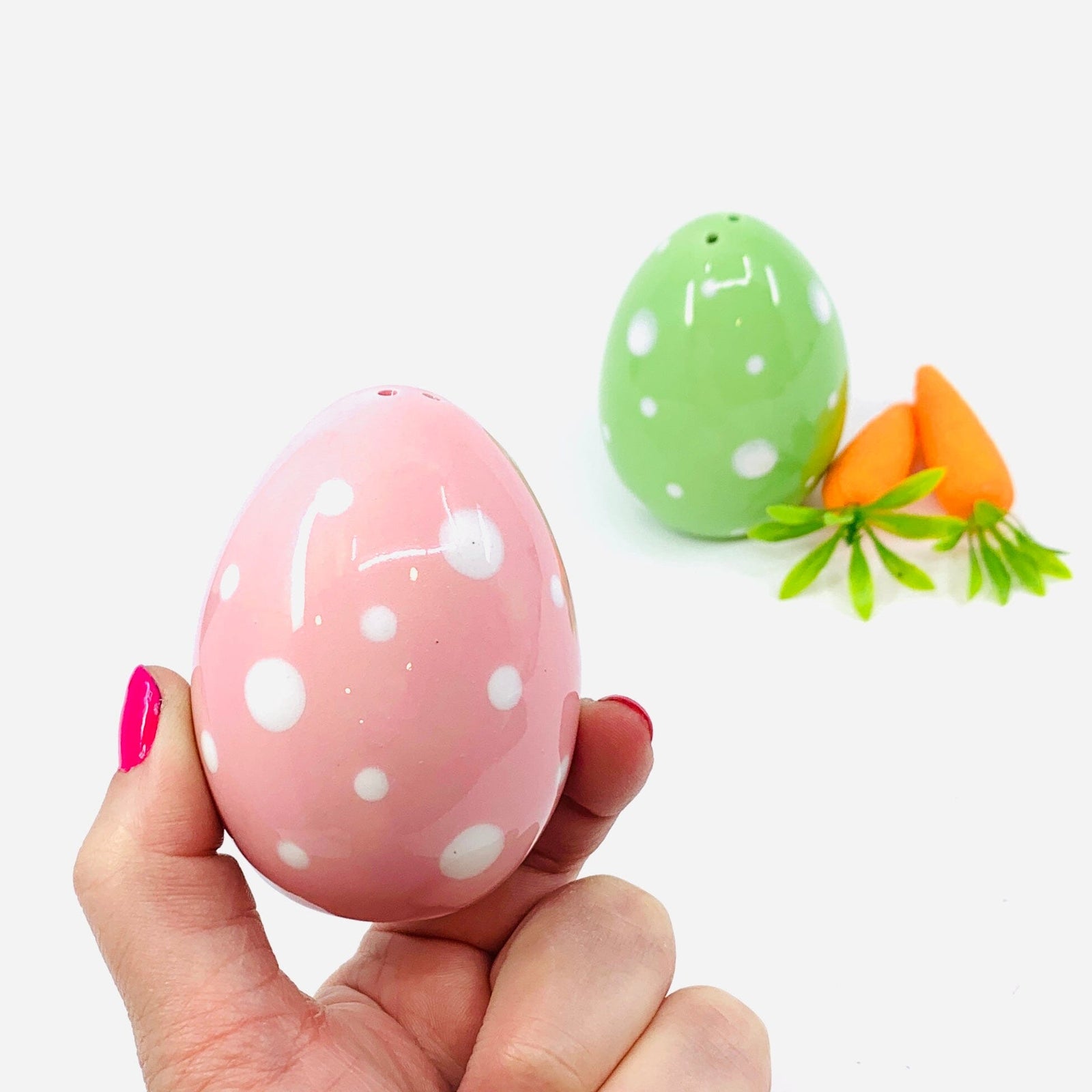 Easter Egg Salt and Pepper Shakers, Pink and Green COSMOS 