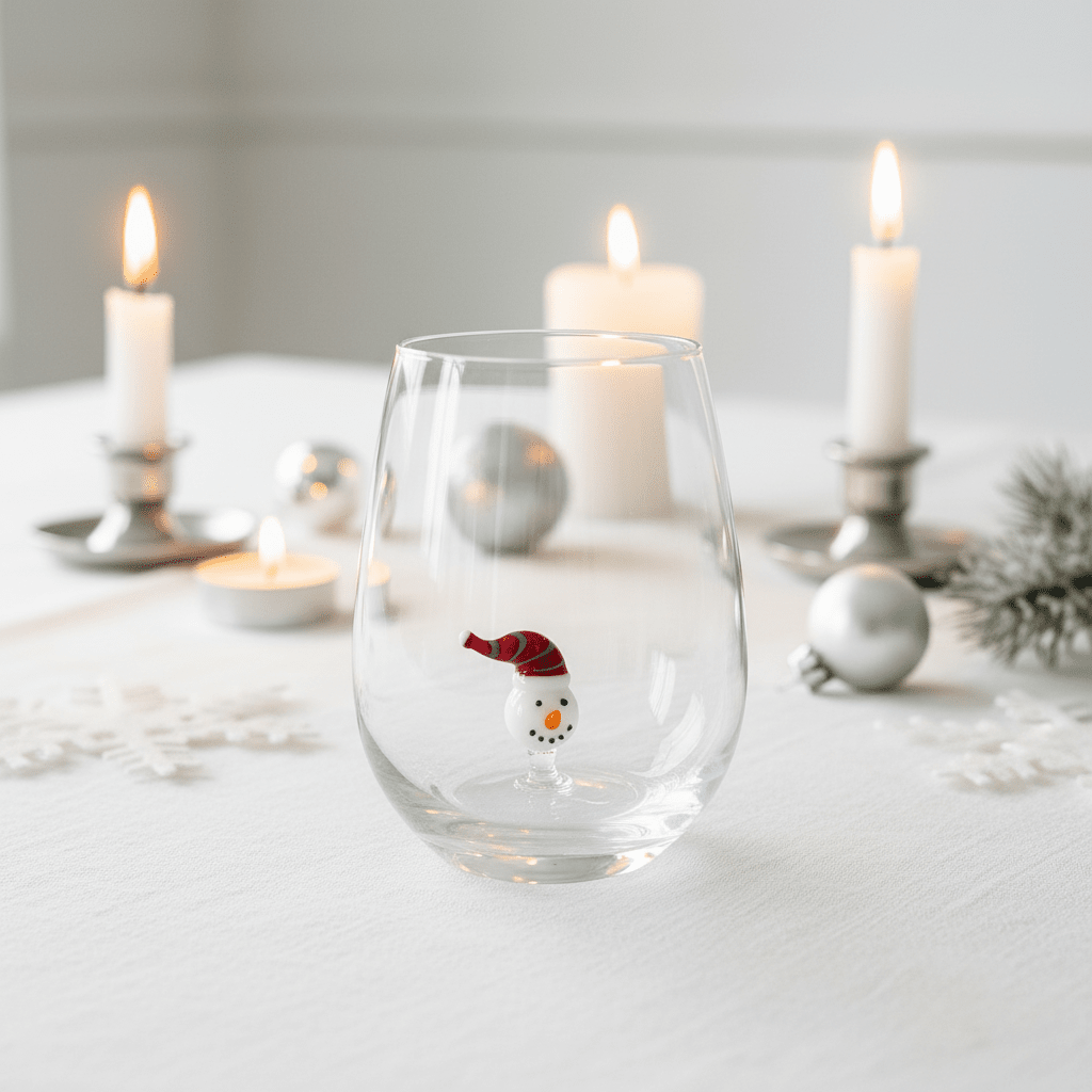 16 oz Holiday Icon Stemless Wine Glass, Red Hat Snowman Creative Co-Op 