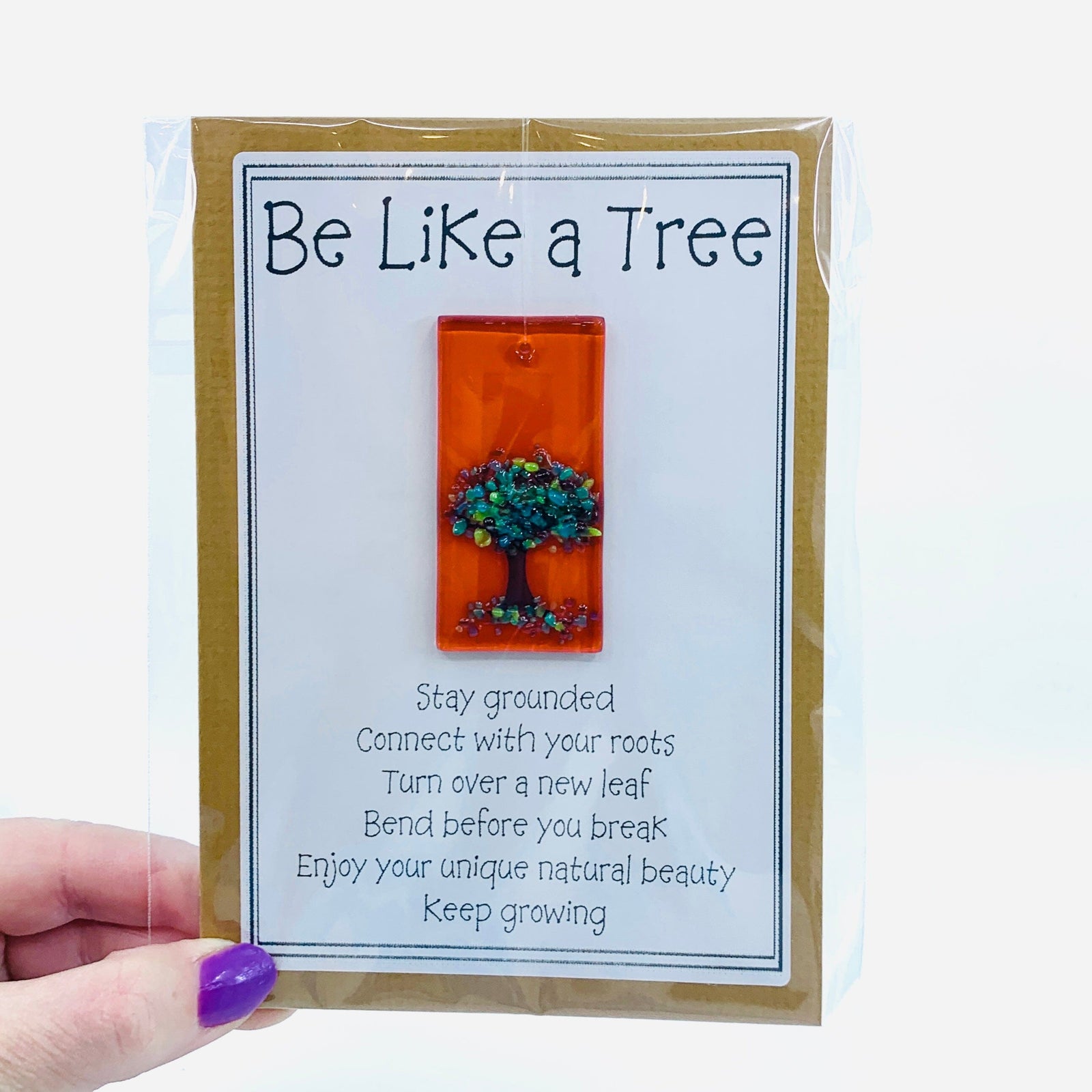 Fused Glass "Be Like a Tree” Suncatcher 19 Decor Glimmer Glass Gifts 