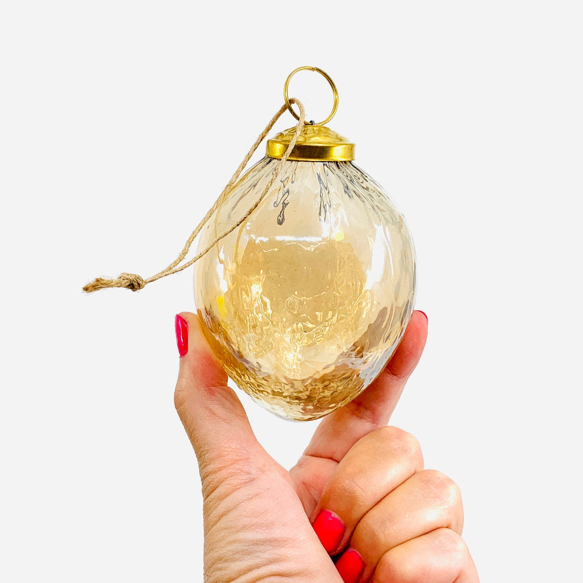 Optic Glass Oval Ornament 39, Champagne India House Brass 