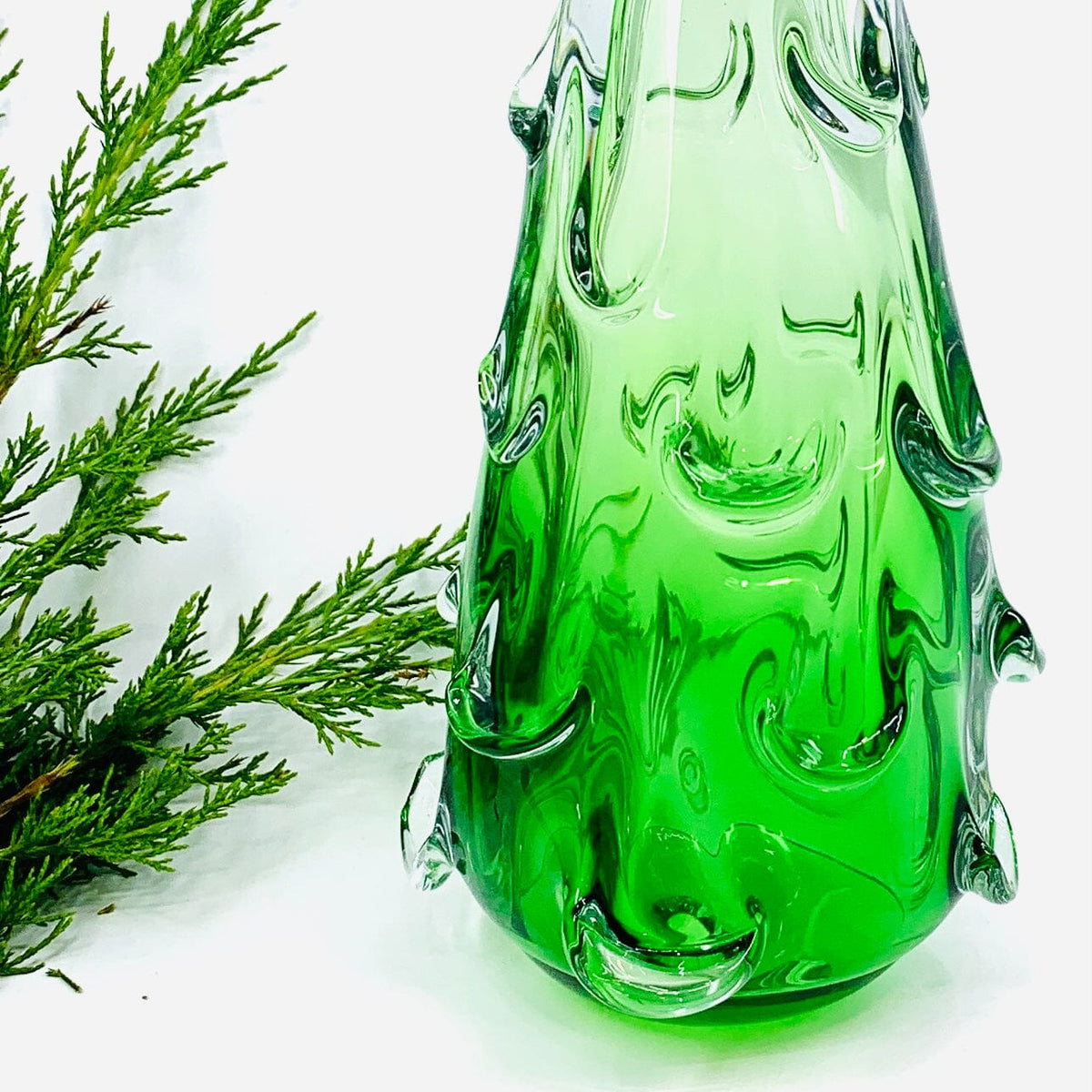 Large Snow Drift Blown Glass Tree, Green Diamond Star 