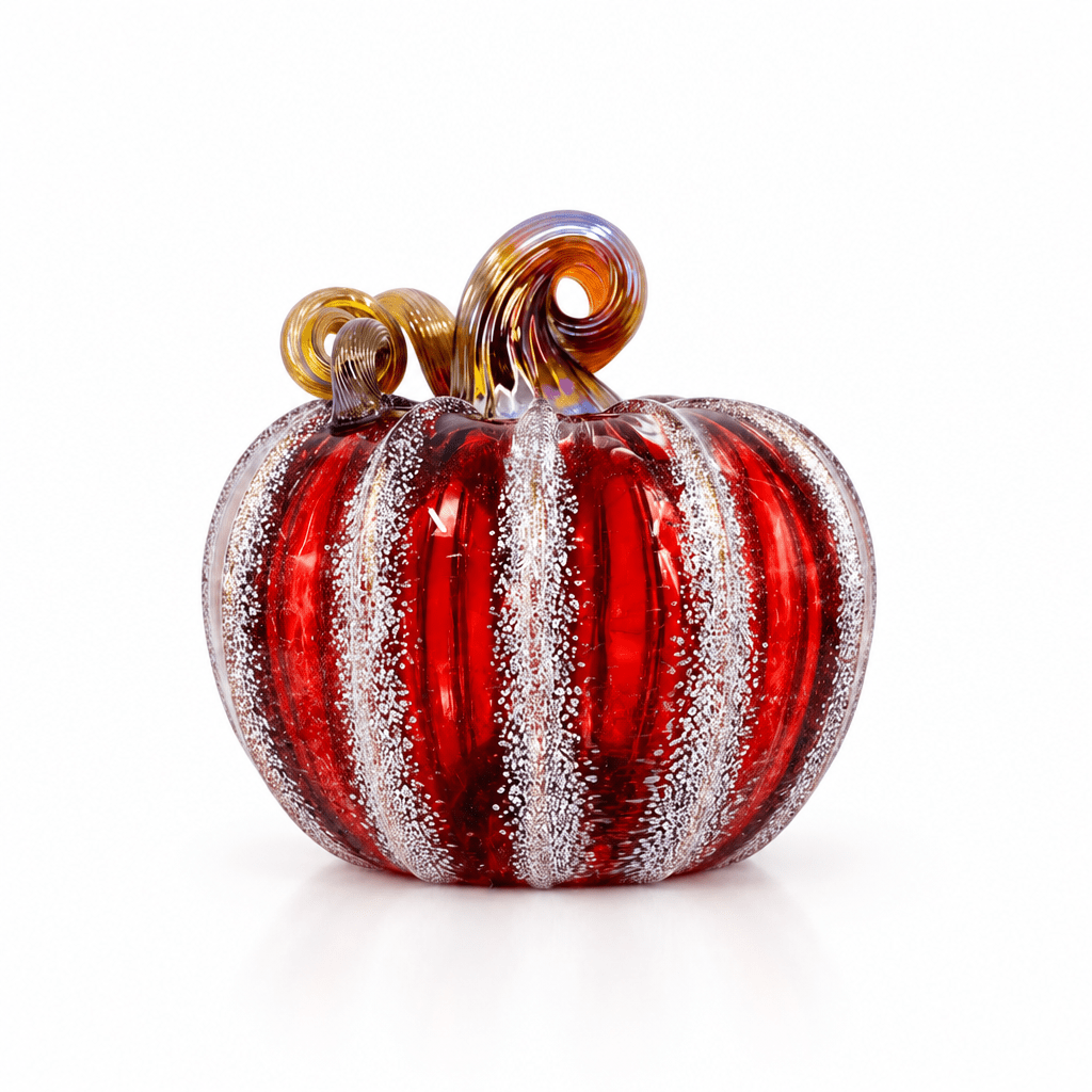 White Frosted Cranberry Pumpkin with Gold Stem Production Pumpkin Luke Adams Glass Blowing Studio 