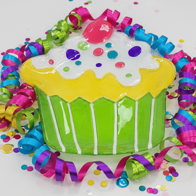 Glass Fusion Platter, Cupcake 40 Decor Demdaco 