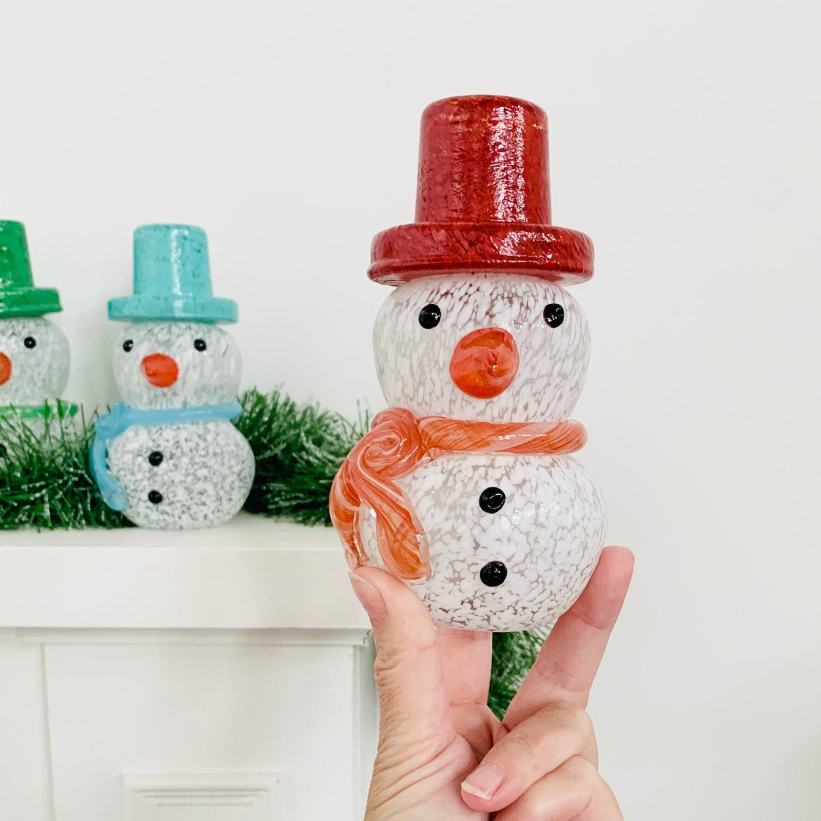 Blown Glass Snowman - Blue Scarf Diamond Star 