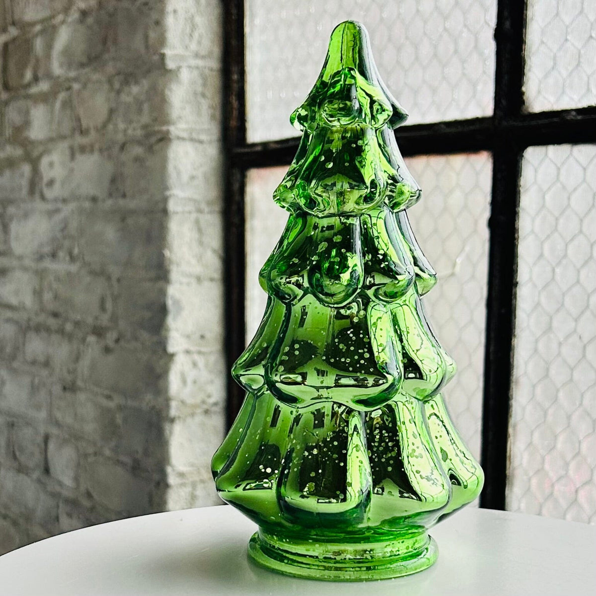 Mercury Glass Dimple Tree 4, Green Diamond Star 