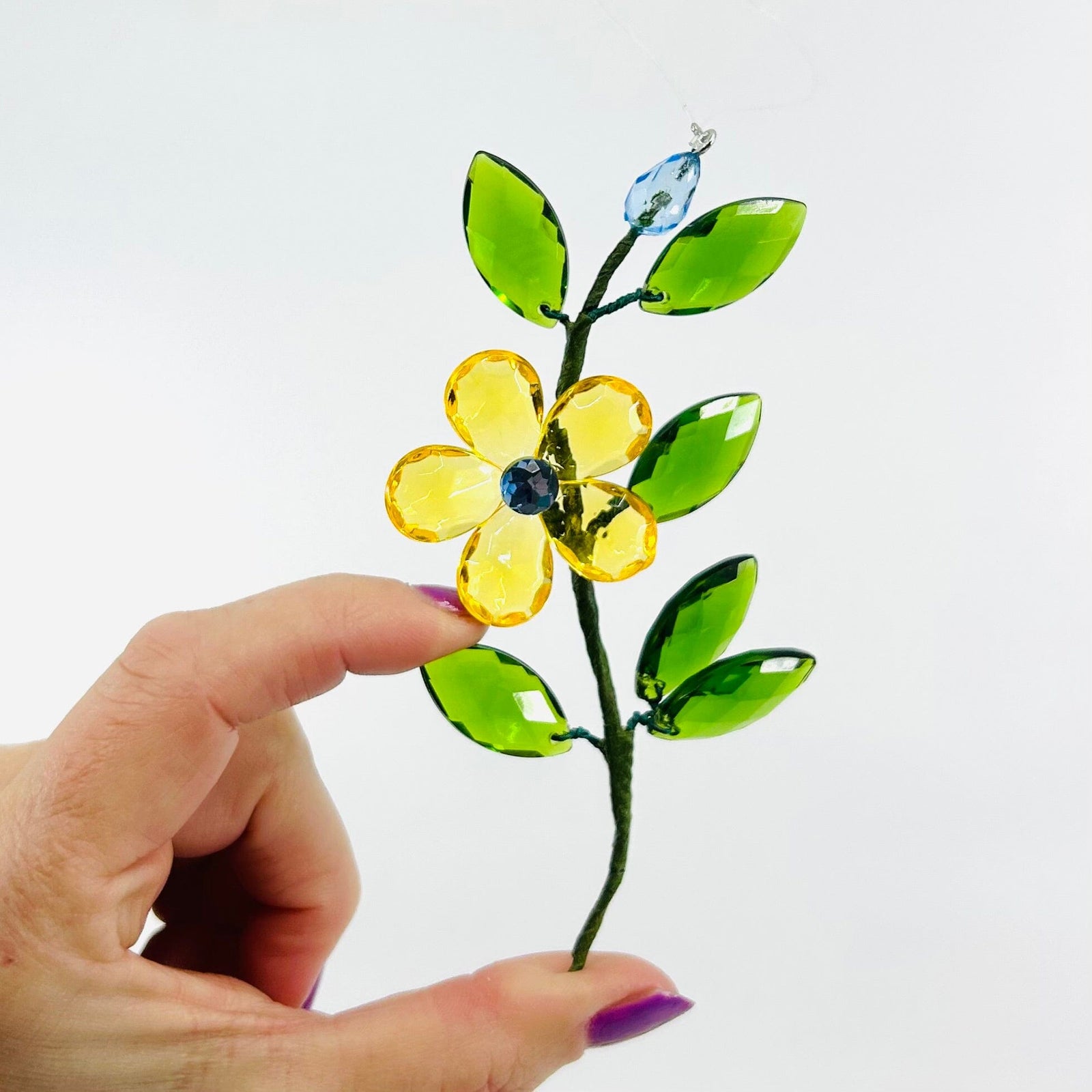 Acrylic Crystal Buds and Leaves Suncatcher, Yellow Ornament GANZ 
