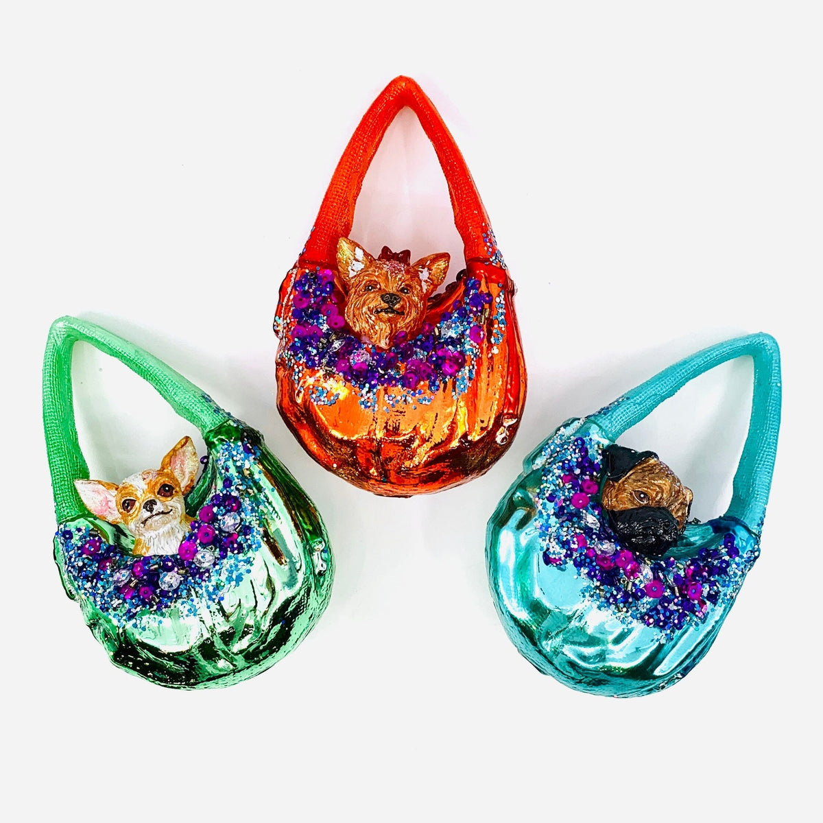 Purse Puppy Ornament 93, Teal Ornament One Hundred 80 Degrees 