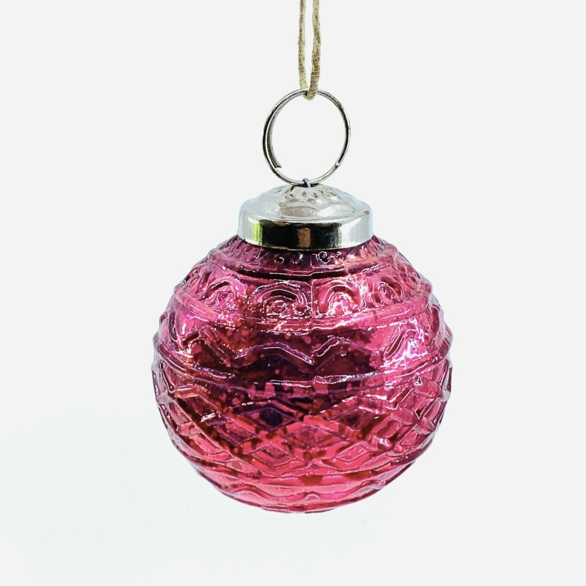 Mercury Glass Embossed Ornament, Pink India House Brass 