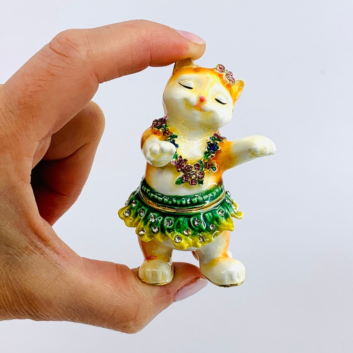 Bejeweled Enamel Trinket Box 32, Hula Cat Decor Kubla Craft 