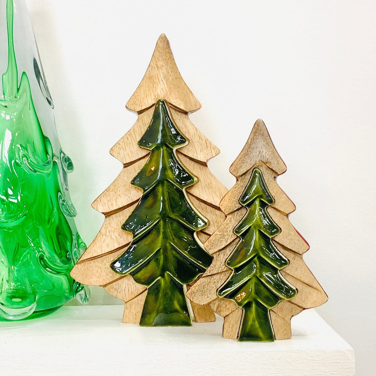 Green Enamel Wooden Tree Décor, Small Oak Street 