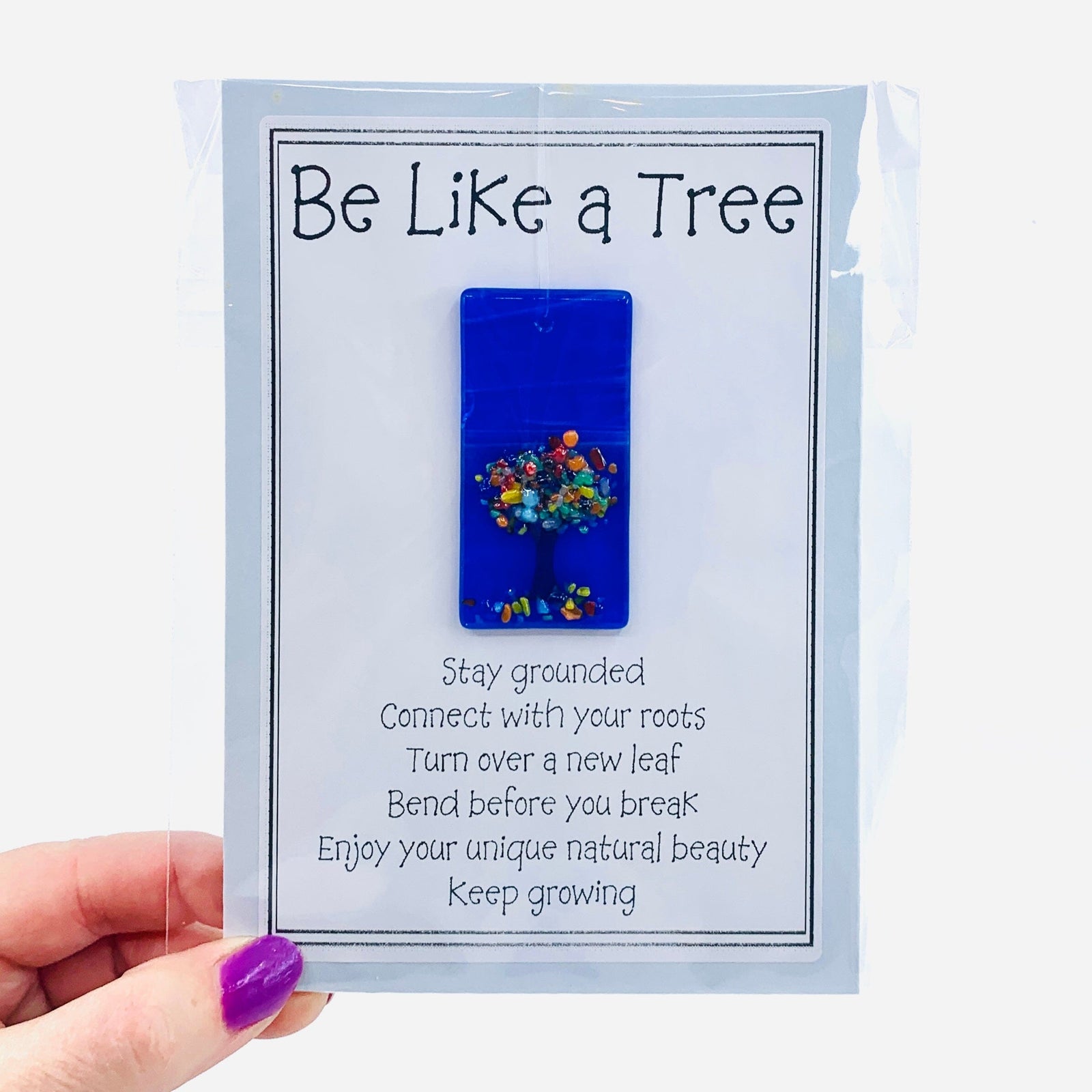 Fused Glass "Be Like a Tree” Suncatcher 35 Decor Glimmer Glass Gifts 
