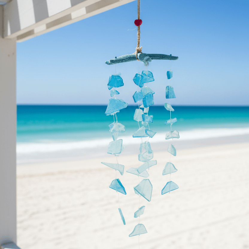 Blue Sea Glass and Starfish Wind Chime Chesapeake Bay 