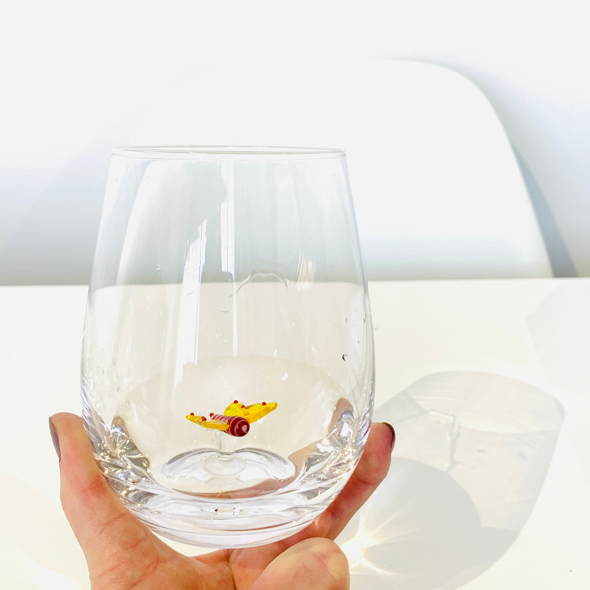 Tiny Animal Large Pour Wine Glass, Yellow Butterfly