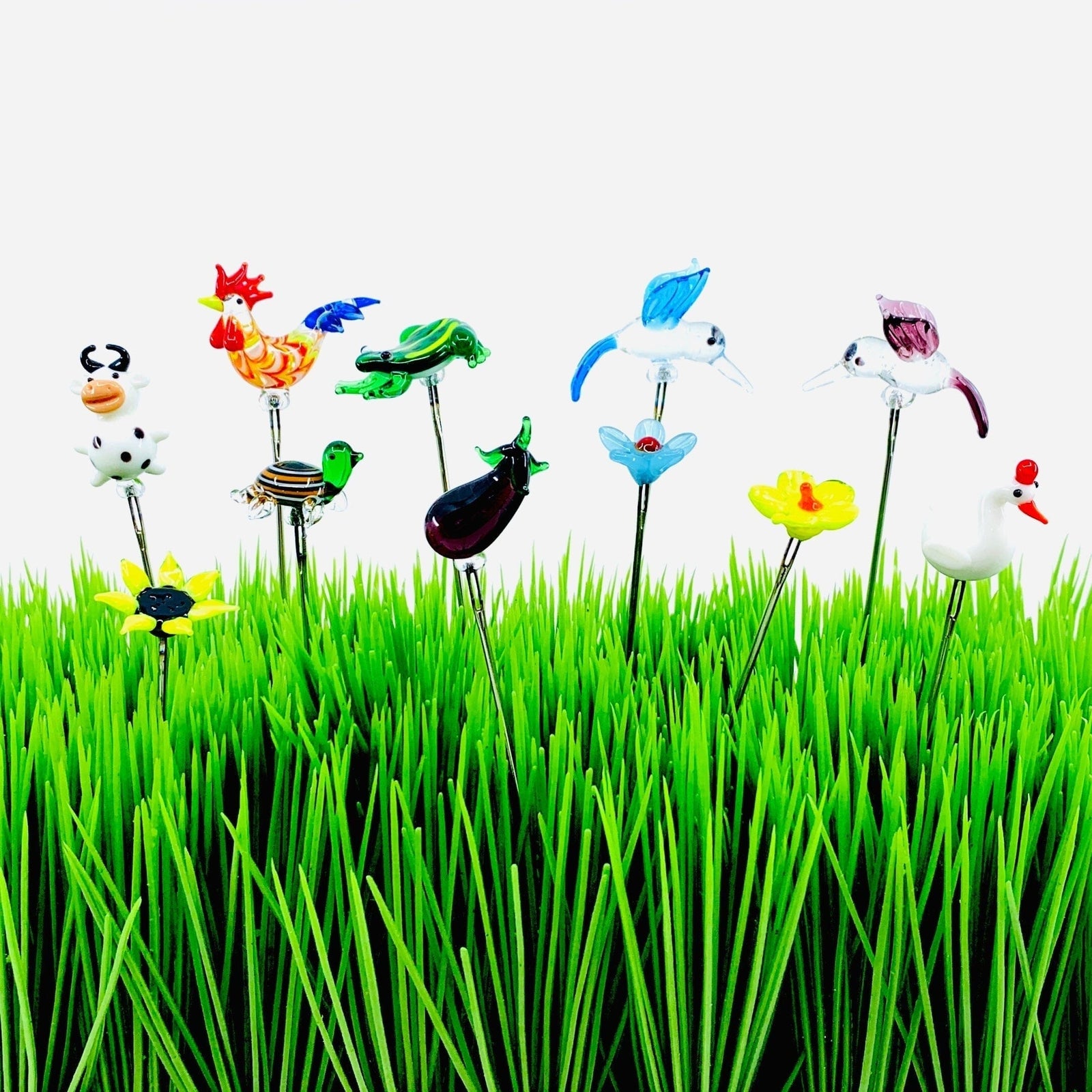 Tiny Glass Animal Garden Stake 11, Eggplant Decor - 