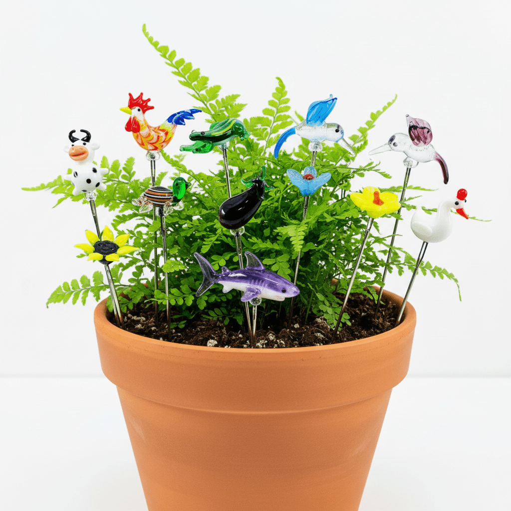 Tiny Glass Animal Garden Stake 23, Ladybug Decor - 