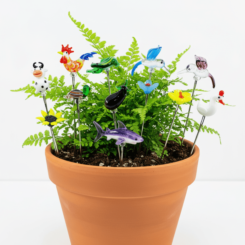 Tiny Glass Animal Garden Stake 23, Ladybug Decor - 