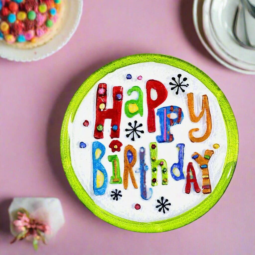 Glass Fusion Plate 67, Happy Birthday Mini Demdaco 