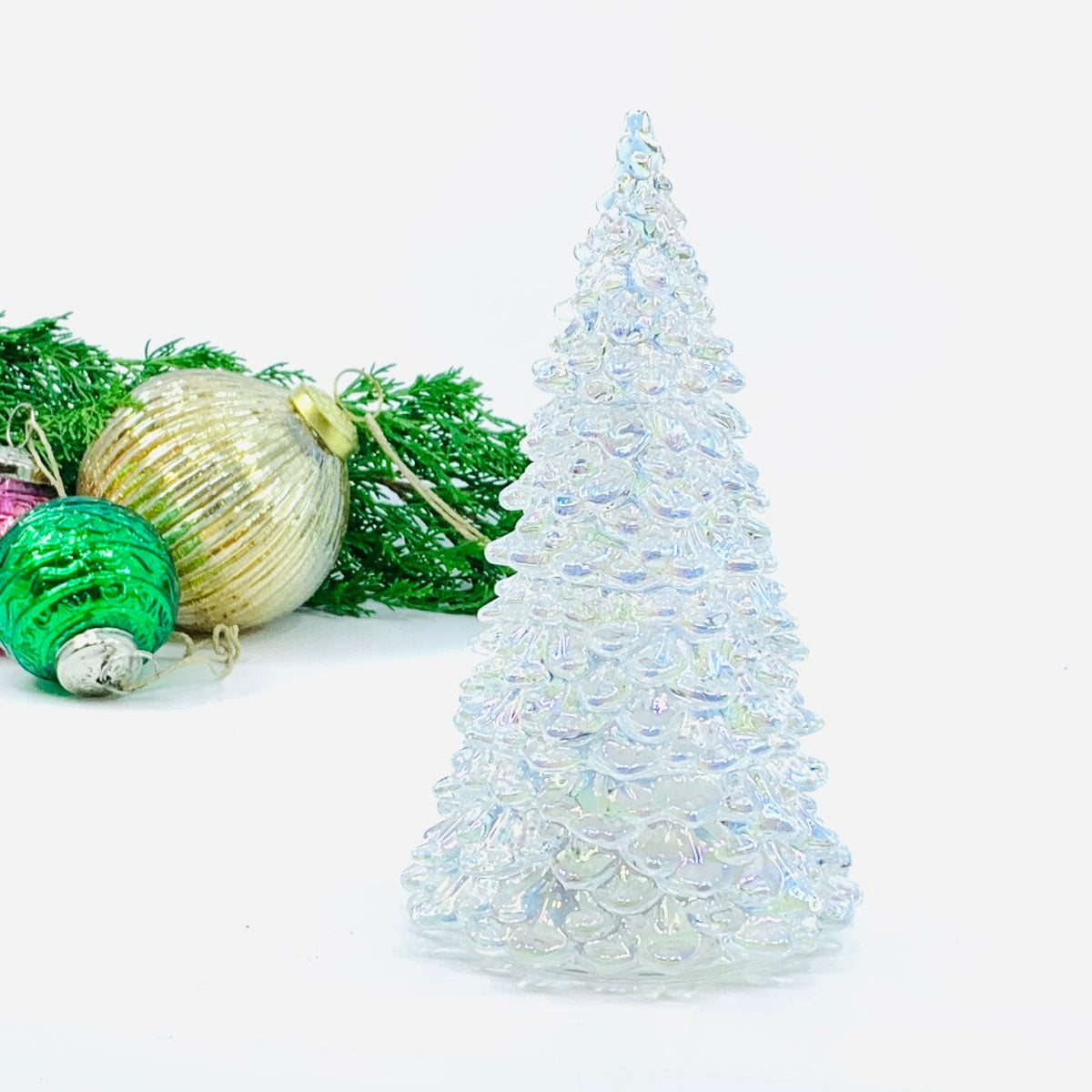 Iridescent Blown Glass Light Up Tree Diamond Star 